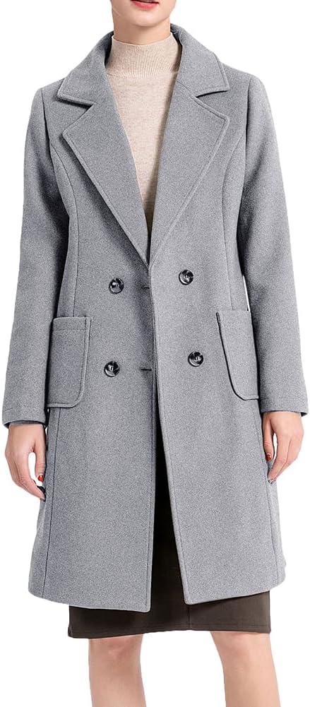 Minibee Women's Trench Coats Winter Wool Peacoat Warm Double Breasted Pea Coat Lapel Jacket Outwear