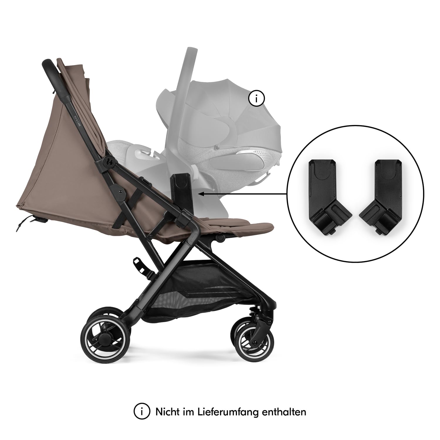 hauck All-in-One Reisebuggy Set, Flugzeug Handgepäck, Fly N Care Mocha | Einhändig klappbar mit Tragetasche, Tragegurt, Sitzauflage, UV-Schutz 50+, XL Netzfenster, Liegeposition ab Geburt bis 22 kg