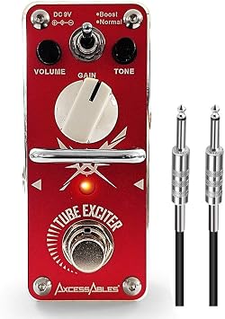AxcessAbles Tube Exciter Overdrive Guitar Effects Pedal | Mini Analog Distortion Stompbox with Boost & Normal Modes, Volume, Tone, Gain Controls for Electric Guitar | Includes Cable