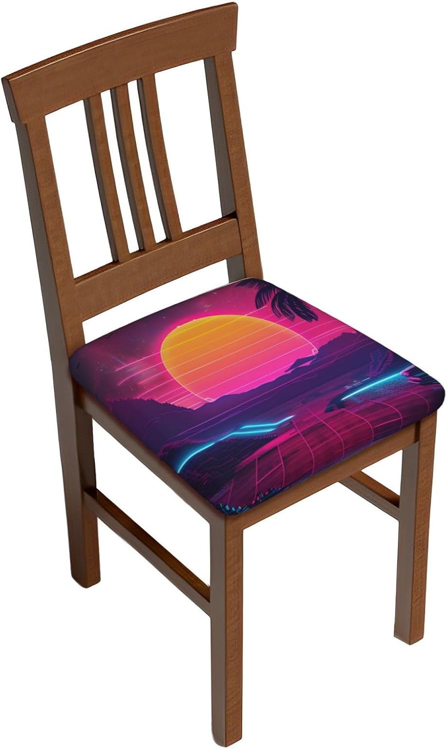Retrowave Pictures Print Square Cushion Covers 6 Pcs Set Elastic Non-Slip Seat Cushion Slipcovers Pet Furniture Protectors for Chair, Sofa