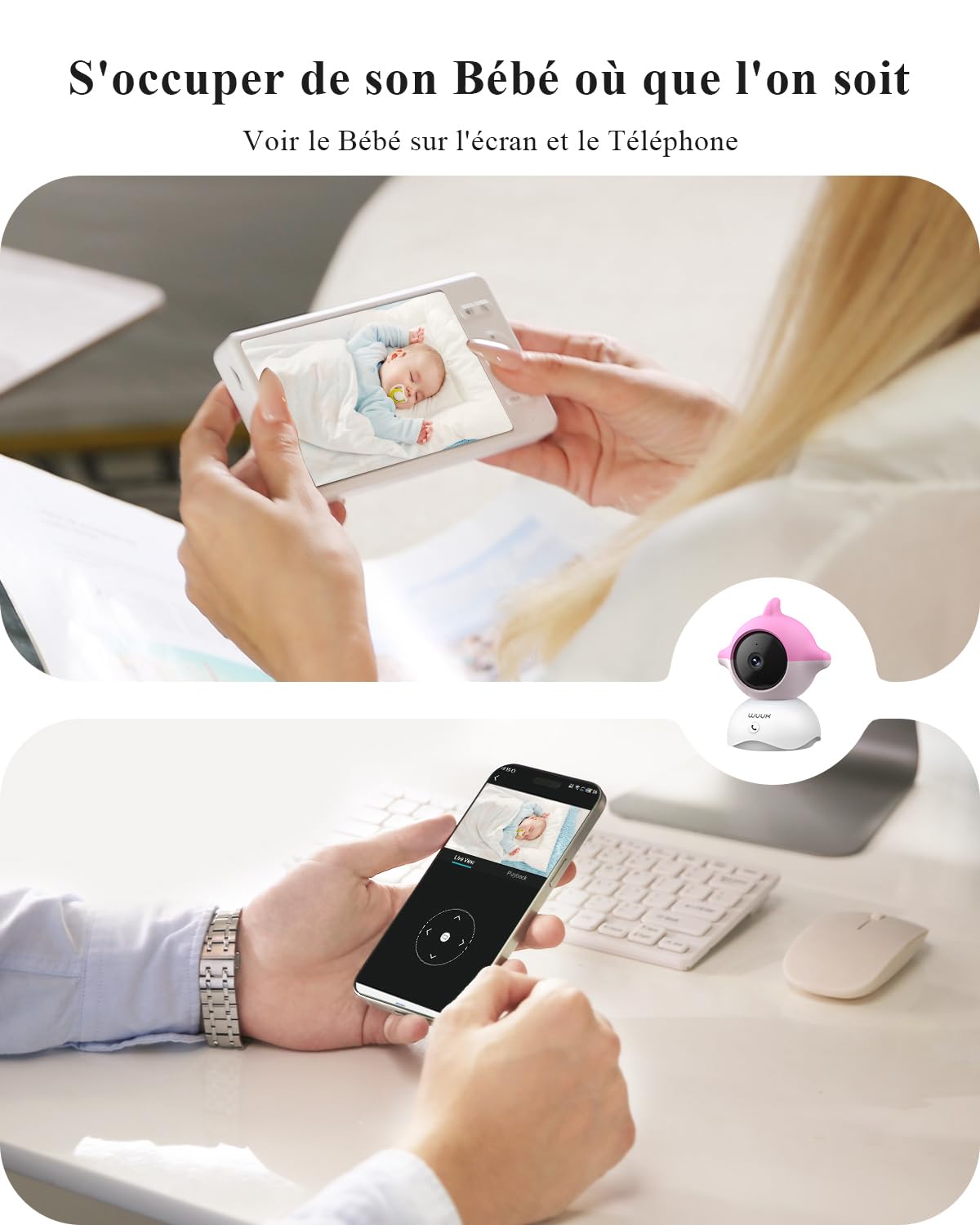 WUUK 2K 5.5" Babyphone Camera,Video Camera Bebe avec APP,360°PTZ Surveillance,Détection des,Appel en Une Touche,Mouvements/Température/Son,Berceuse à Bruit Blanc,Connexion Stable de 305m,2 Pack