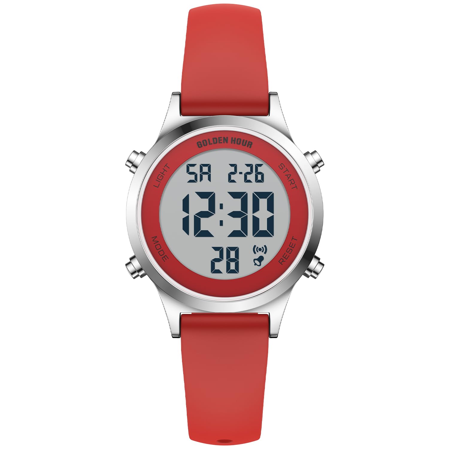 GOLDEN HOUR Orologi digitali da donna impermeabili con cinturino in silicone, cronografo da 32 mm