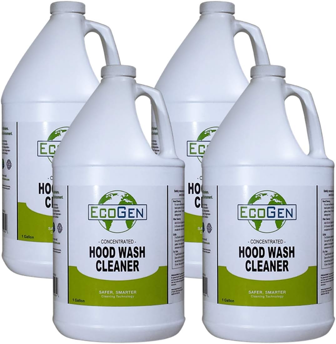 Commercial Hood Cleaner; Concentrated Formula, Biodegradable, Powerful Degreaser, Professional Strength Cleaning For Industrial Kitchens, Pack of 4 Gallons