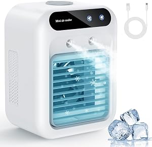 Mobile Klimaanlage、leise Tragbare Klimaanlage、500ml-Luftkühler、2 Geschwindigkeitsstufen、2 Nebelmodi、Mini klimaanlage geeignet für Schlafzimmer und Büro(Weiß)
