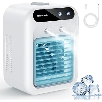 Mobile Air Conditioning Quiet Portable Air Conditioning 500 ml Air Cooler 2 Speed Levels 2 Mist Modes Mini Air Conditioner Suitable for Bedroom and Office White
