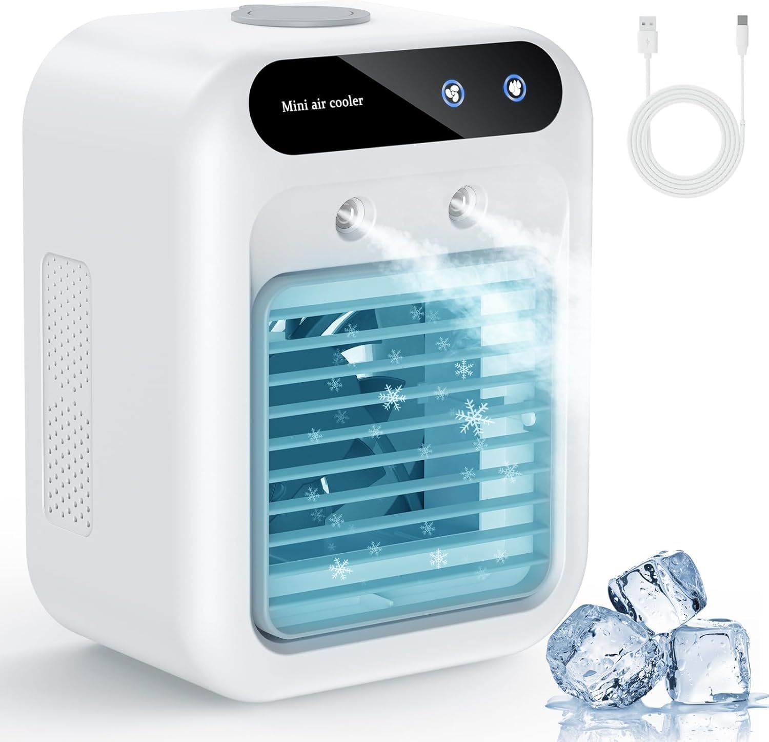 Mobile Klimaanlage、leise Tragbare Klimaanlage、500ml-Luftkühler、2 Geschwindigkeitsstufen、2 Nebelmodi、Mini klimaanlage geeignet für Schlafzimmer und Büro(Weiß)