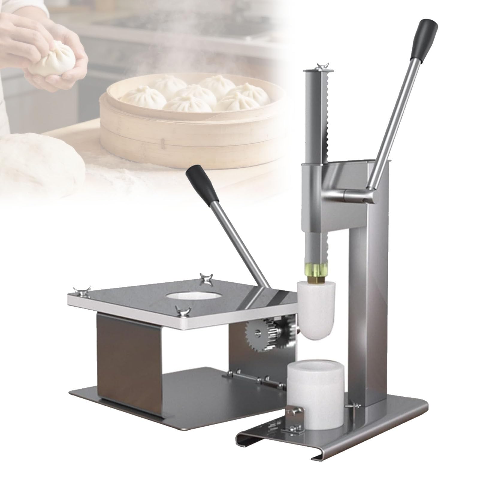 Pfps Semi-Automatic Baozi Making Machine, Hand Crank Steam Bun Maker Mold Set, Stainless Steel Cooking Tool for Restaurant Cafeterias Use Medium