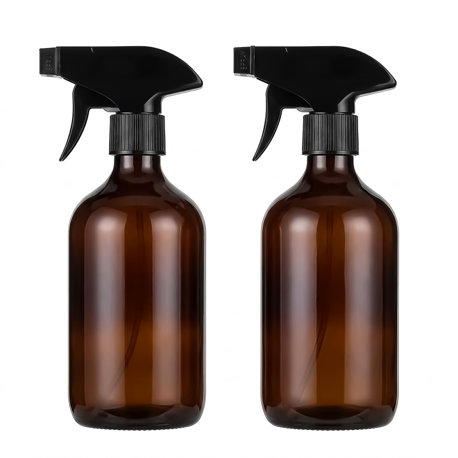 Velnos 2 Pcs Plastic Spray Bottles for Cleaning 500ml Amber Adjustable Nozzle Containers for DIY Solutions