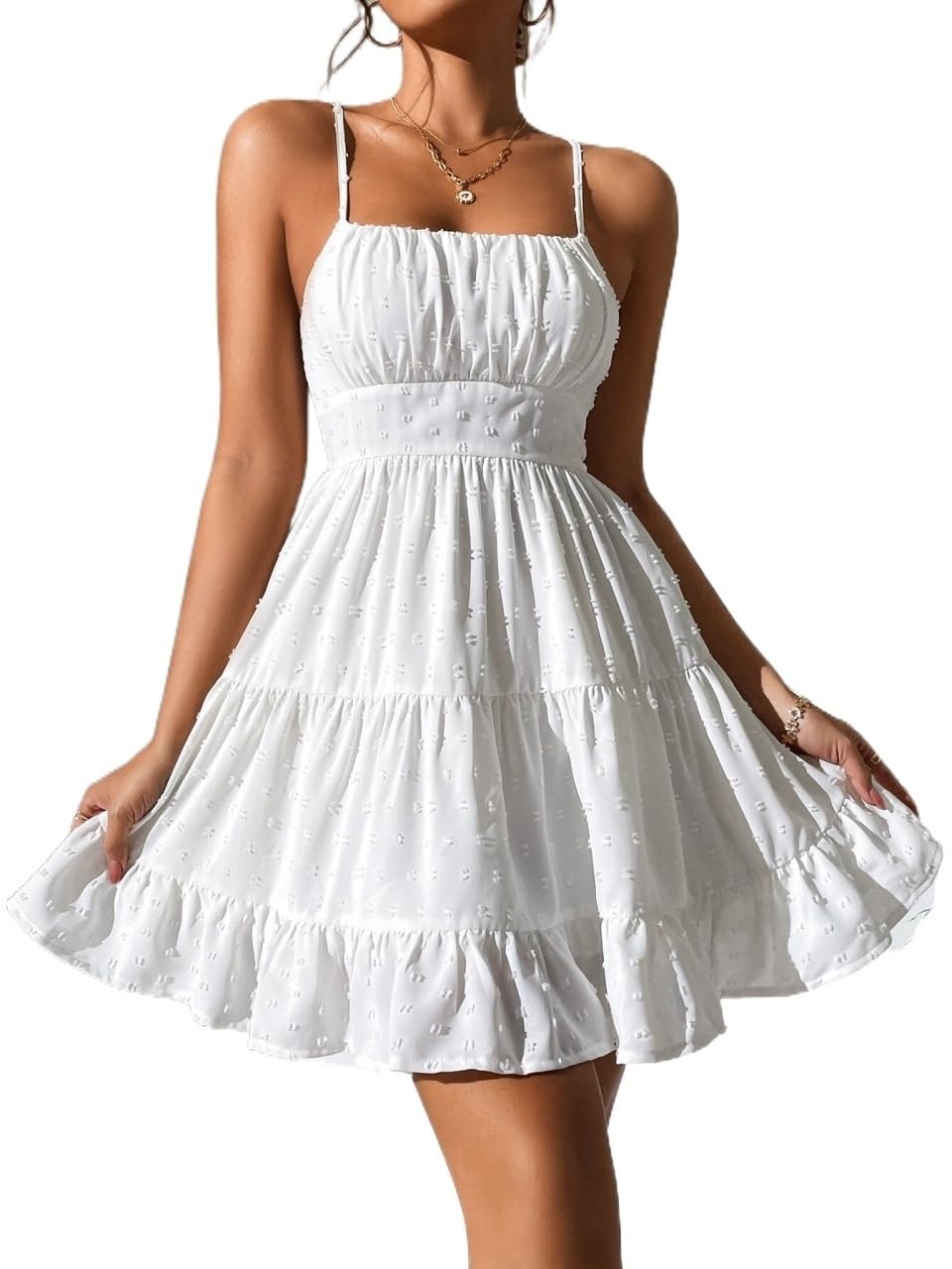 Amazon.com: RASNEY Women's Dress Women's Swiss Dot Shirred Ruffle