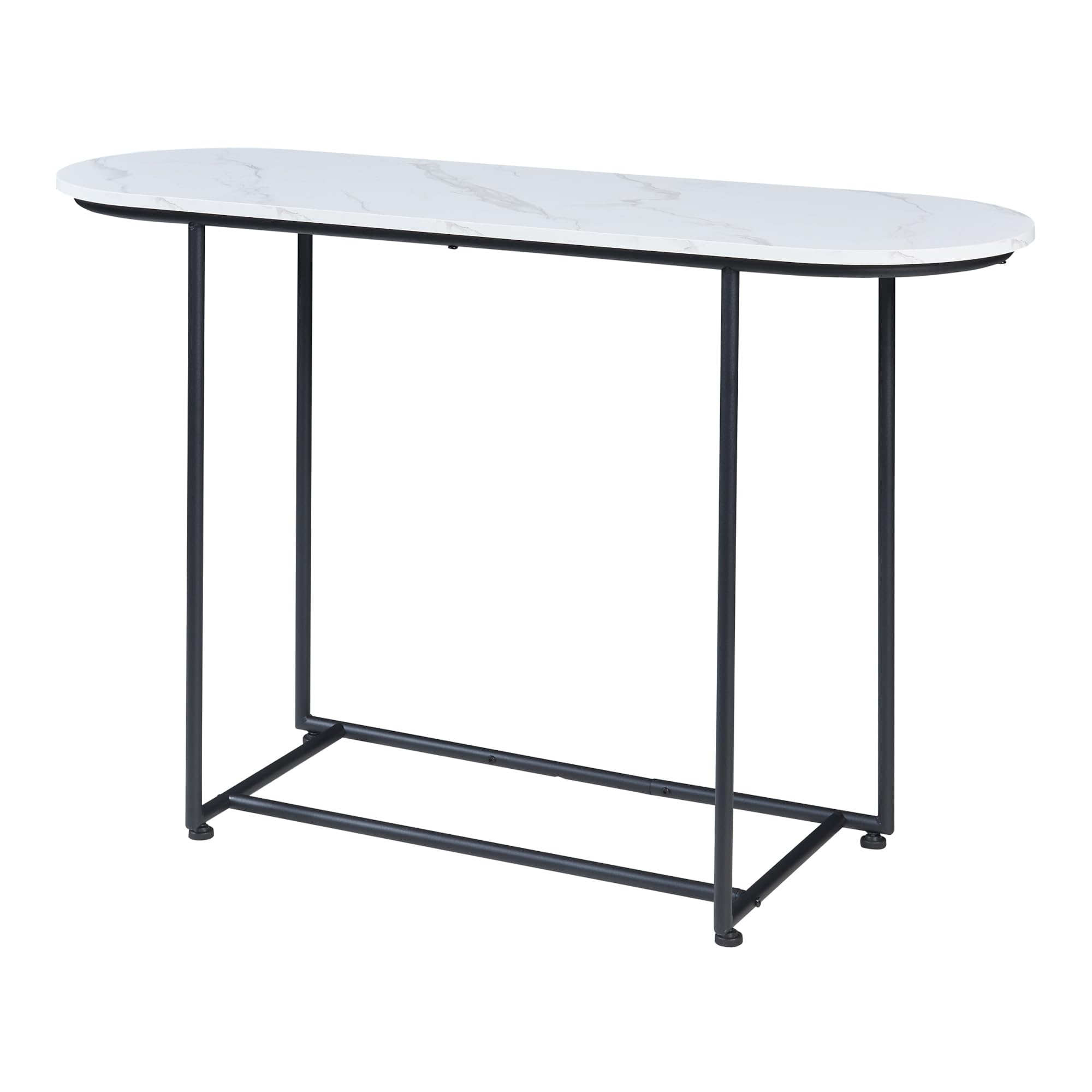 [en.casa] Mesa Consola Nordfron Mueble Recibidor Ovalada Mesa Auxiliar para Salón Pasillo Entrada Dormitorio Estructura Metálica 120 x 40 x 75 cm - Efecto mármol Blanco