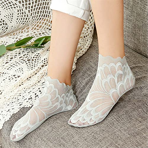 7 Pairs Women Boat Socks Summer Feather Socks Ultra-Thin Lace Transparent Mesh Hollow Ankle Socks3