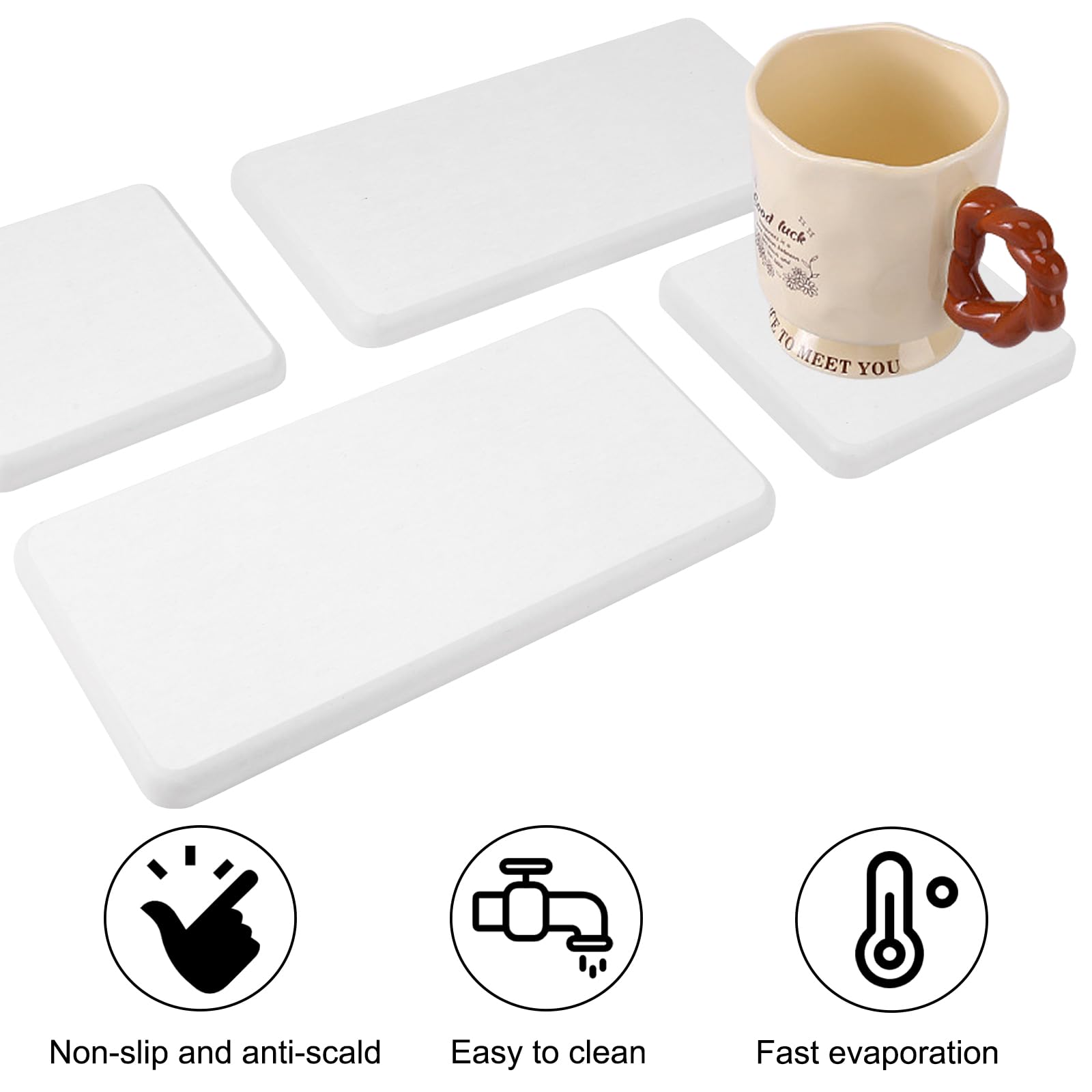 Posavasos Absorbentes De Diatomeas 4 Piezas, Bandejas De Piedra Absorbente De Agua, Secado Rápido Baño