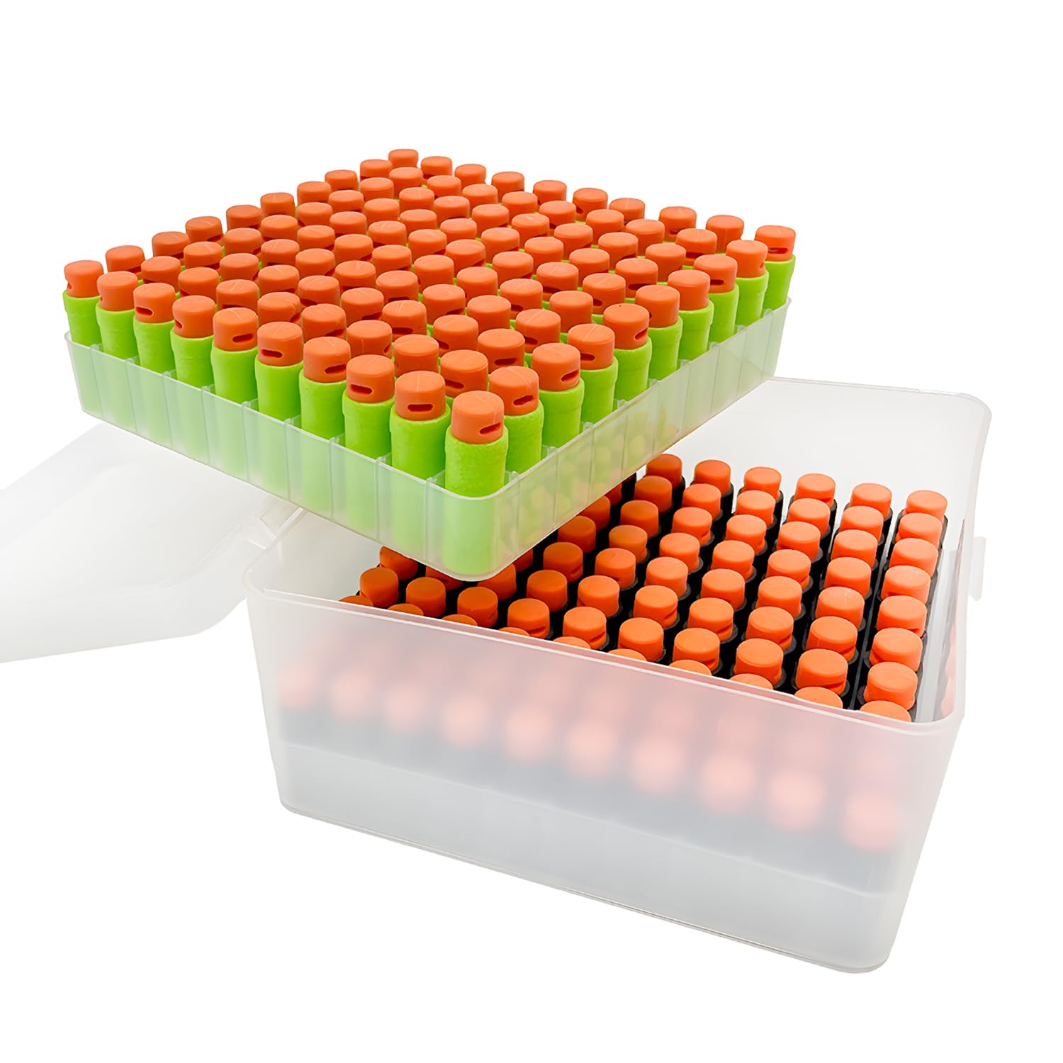 WALWAL Foam Dart Bullet Storage Box, Easy to organize, Portable Storage Box, Compatible with Nerf Elite and Short Dart(1 Box, 2 Tray)