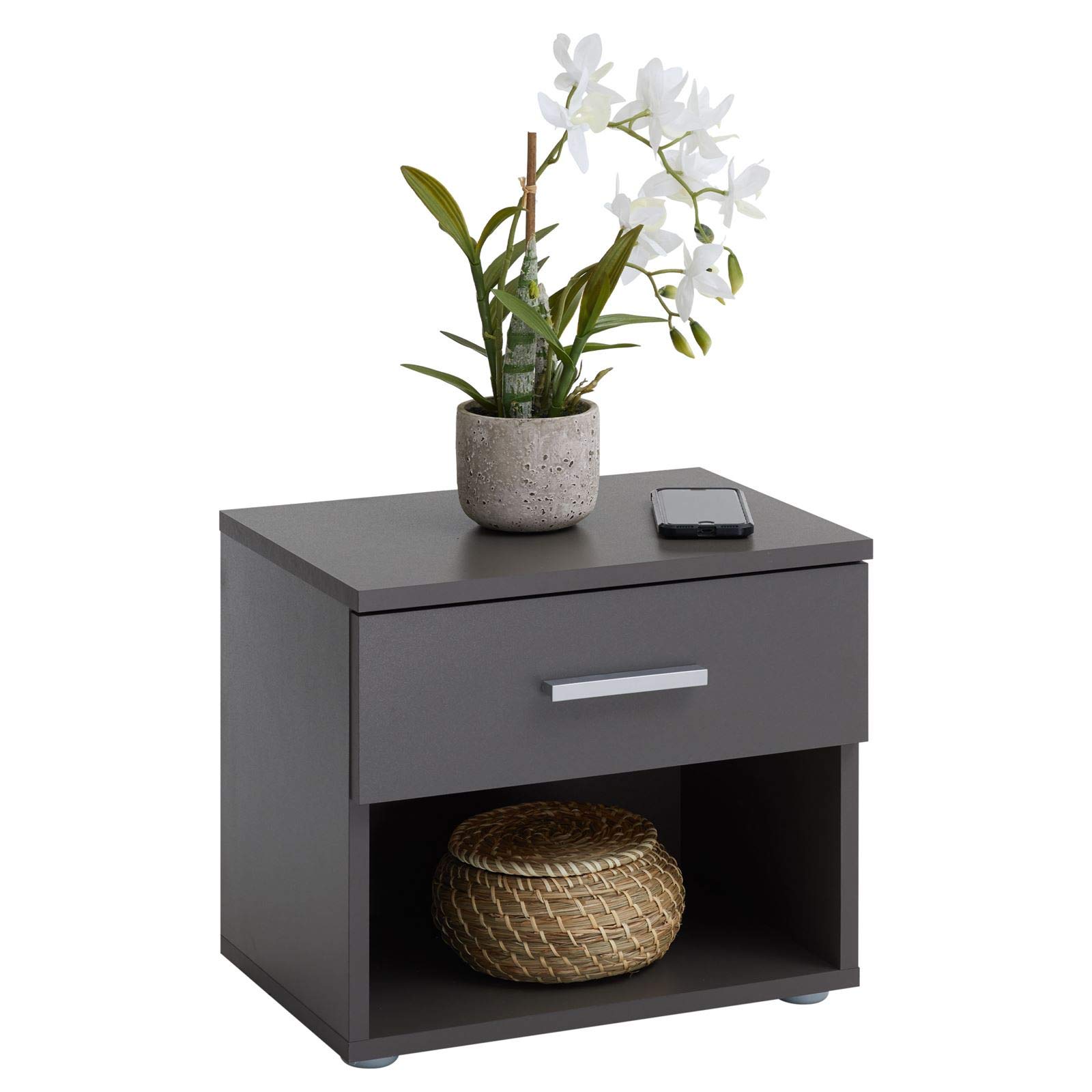 IDIMEX Table de Chevet MAEL, Table de Nuit casier avec 1 tiroir et 1 Niche, en mélaminé Gris Mat