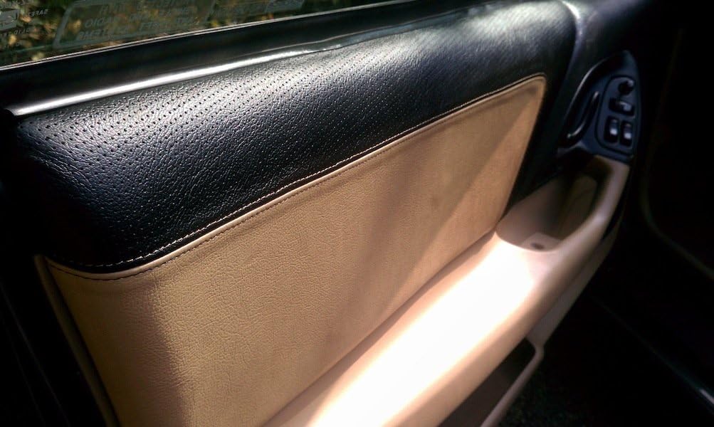 RedlineGoods Door Panel Covers Compatible with Chevrolet Camaro 1997-02. Tailor Made - not Universal. Genuine top-Grade Italian Black Leather with Blue Thread