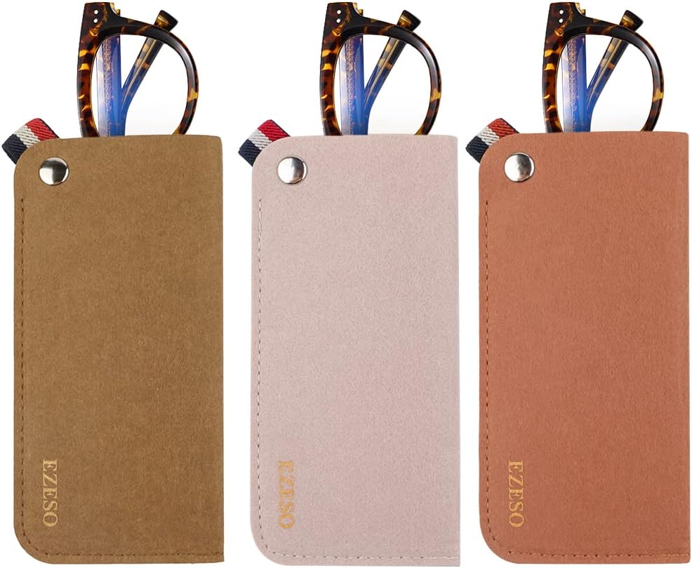 3 Pack Eyeglass Cases - Soft Felt Slip-in Pouch Case - Glasses Storage Case Makeup Pouch