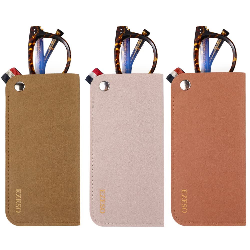 3 Pack Eyeglass Cases - Soft Felt Slip-in Pouch Case - Glasses Storage Case Makeup Pouch