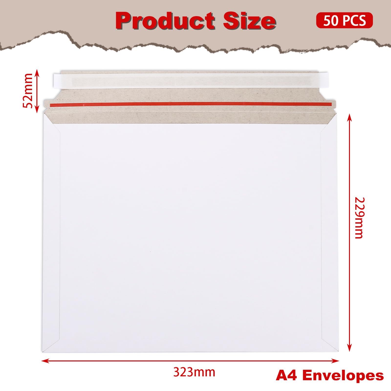 CYEER 50 PCS A4 Envelopes Peel and Seal, 350x285mm White C4 Cardboard Envelopes, A4 Hardback Letter Envelope, White Large Envelope for Mailing Posting Shipping & Storing Documents - Image 2