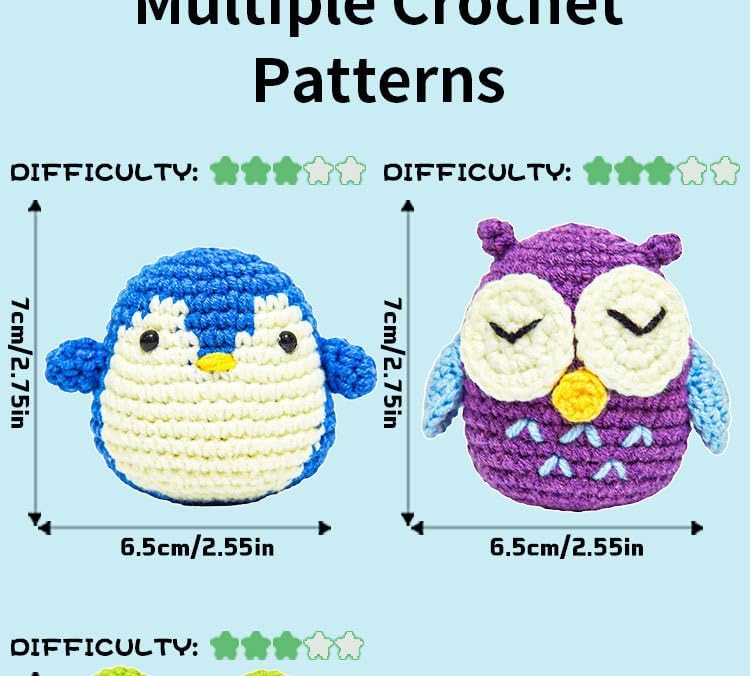Miniatura 8 de NDEMl Kit de ganchillo de 3 piezas que incluye pingüino, búho, rana, materiales de bricolaje para principiantes con tutoriales en video paso a paso