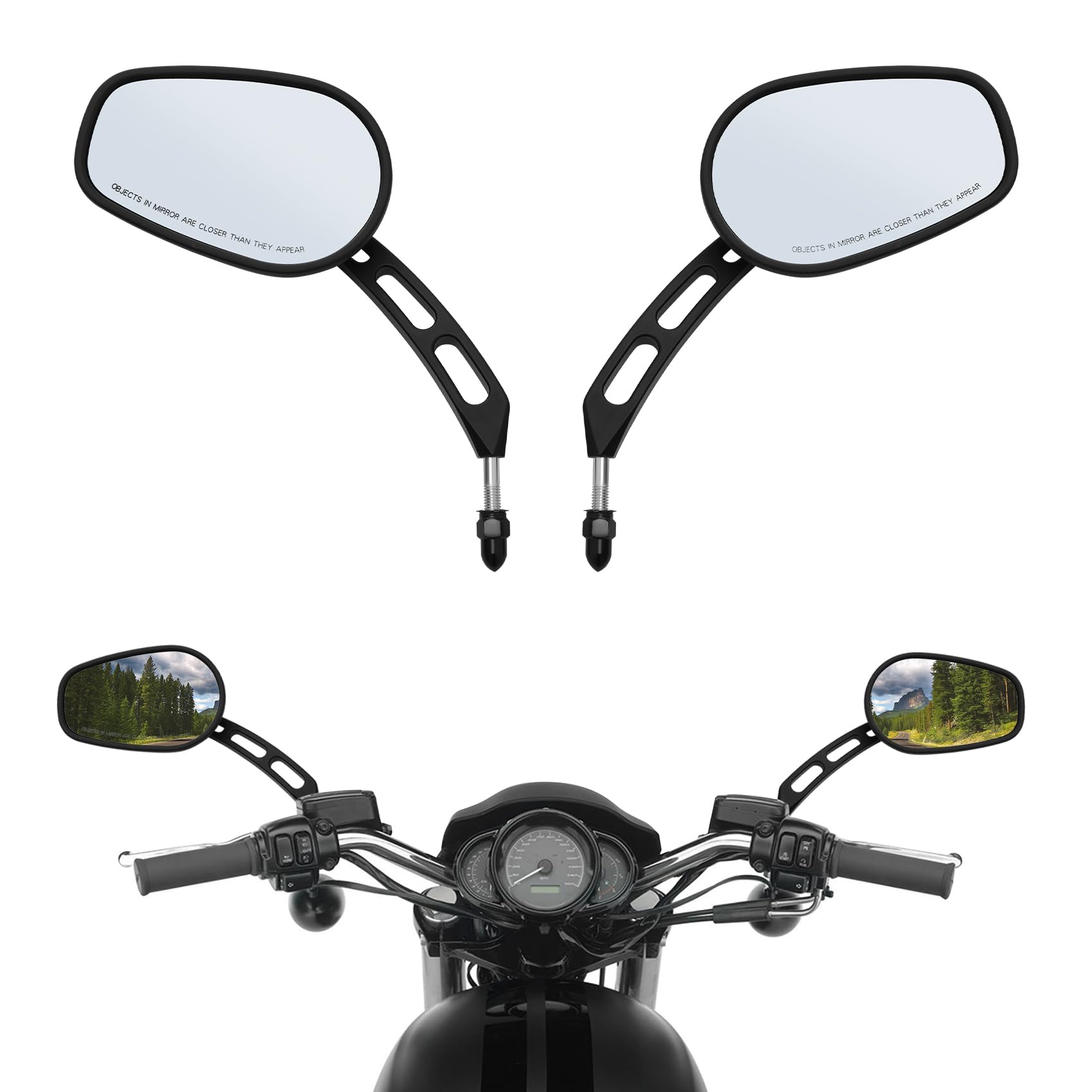 Moto 8mm Rétroviseur Adapté pour Harley Davidson Touring Softail FL Dyna Sportster 883 Noir mat