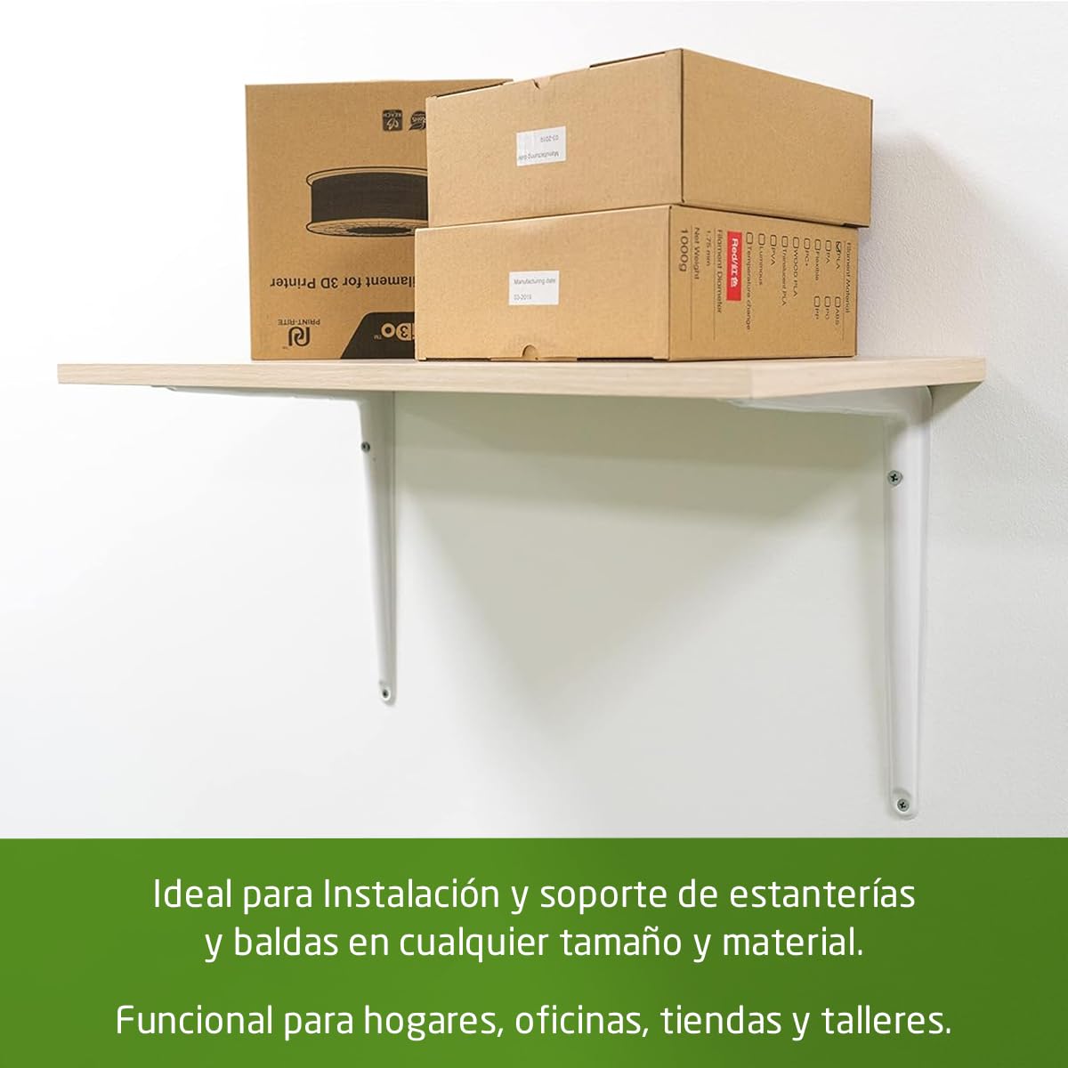 Amig - Pack Soportes para Estantería de Pared - 20 piezas - Escuadras en Acero - 250X200 mm - Color Blanco - Ángulo para Estantes - Soporte para Baldas - Fácil instalación