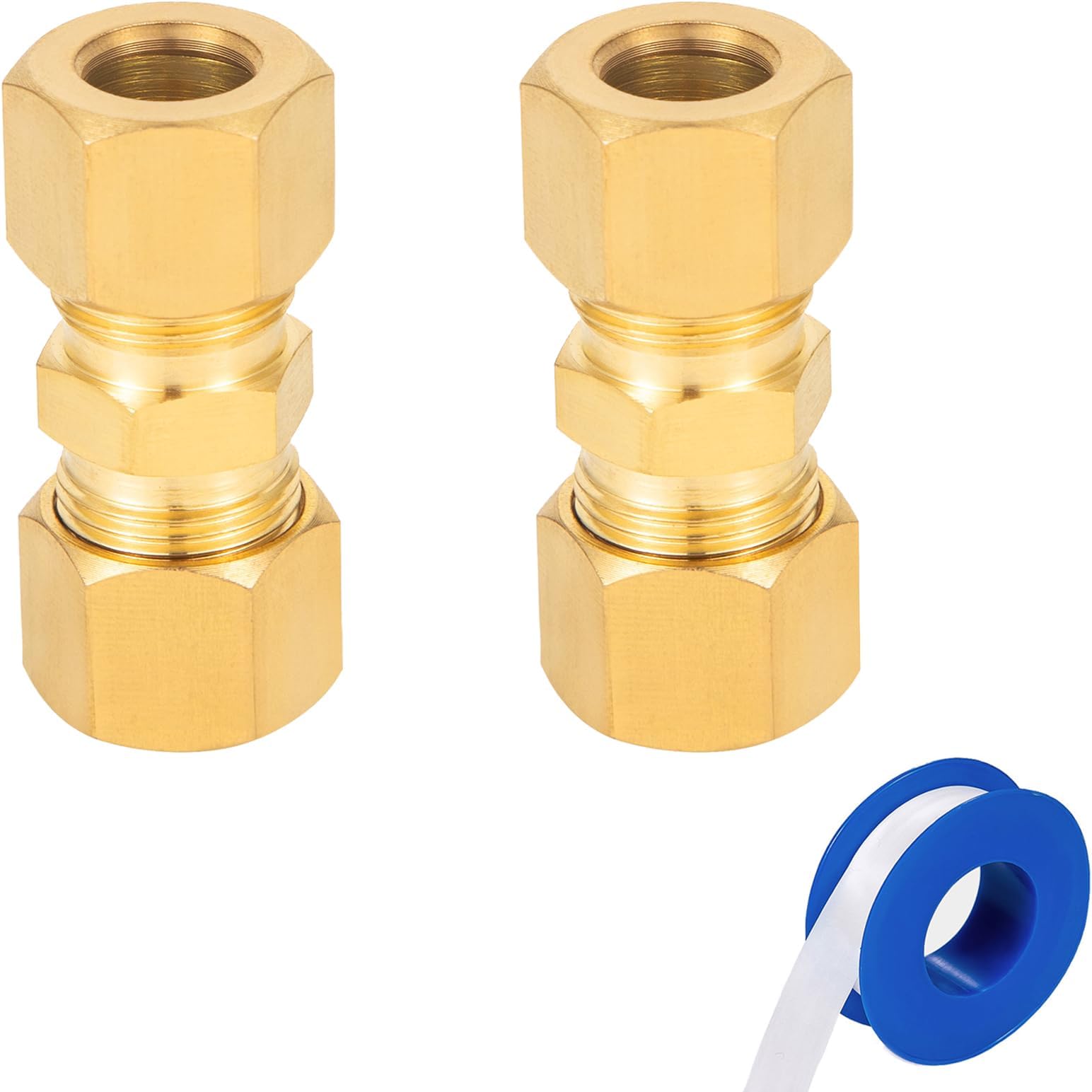 BreezliyBrass Compression Fitting,1/8-Inch OD Compression Union,Brass Compression Tube Fitting(1/8" Tube OD x 1/8" OD Union Connector)