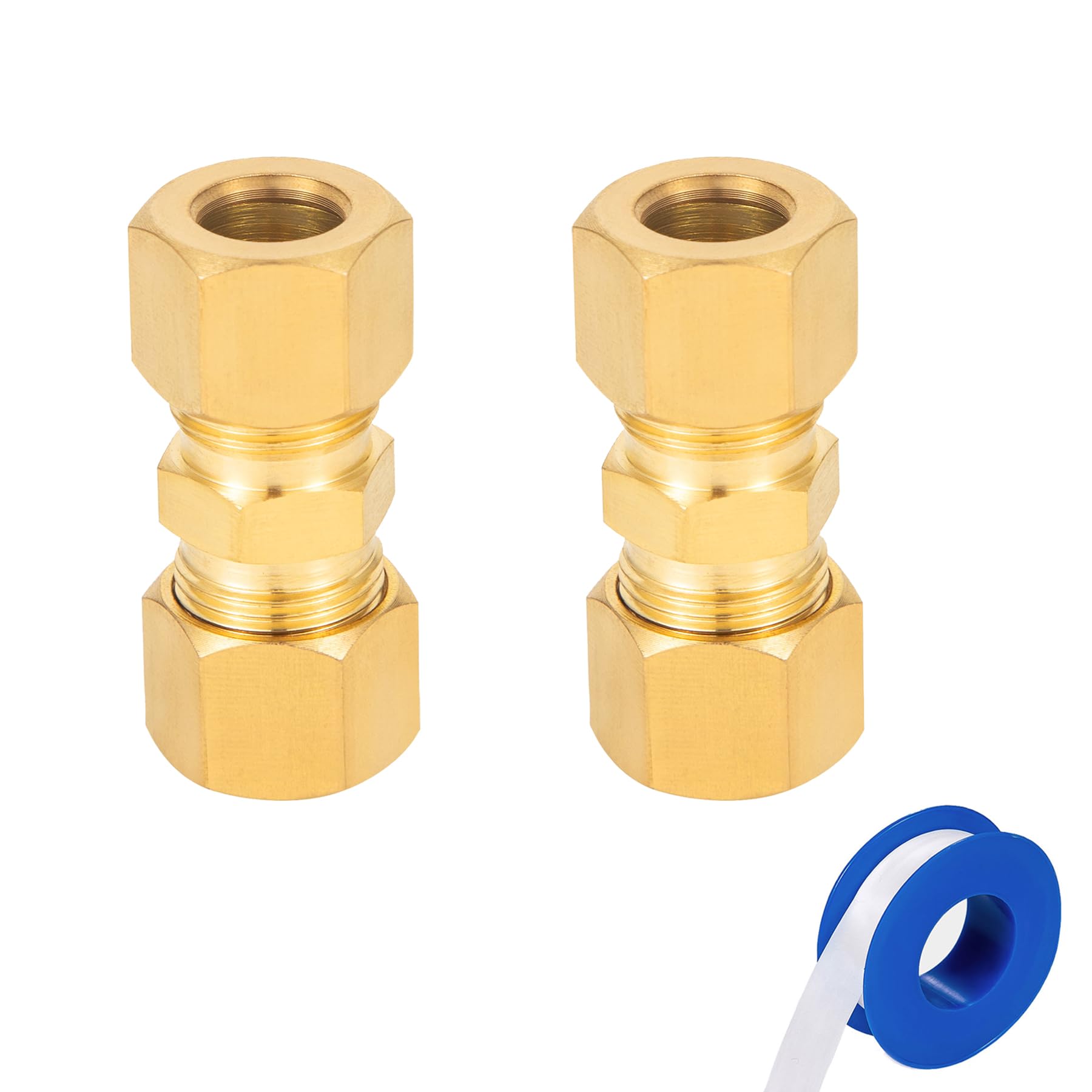 BreezliyBrass Compression Fitting,1/8-Inch OD Compression Union,Brass Compression Tube Fitting(1/8" Tube OD x 1/8" OD Union Connector)