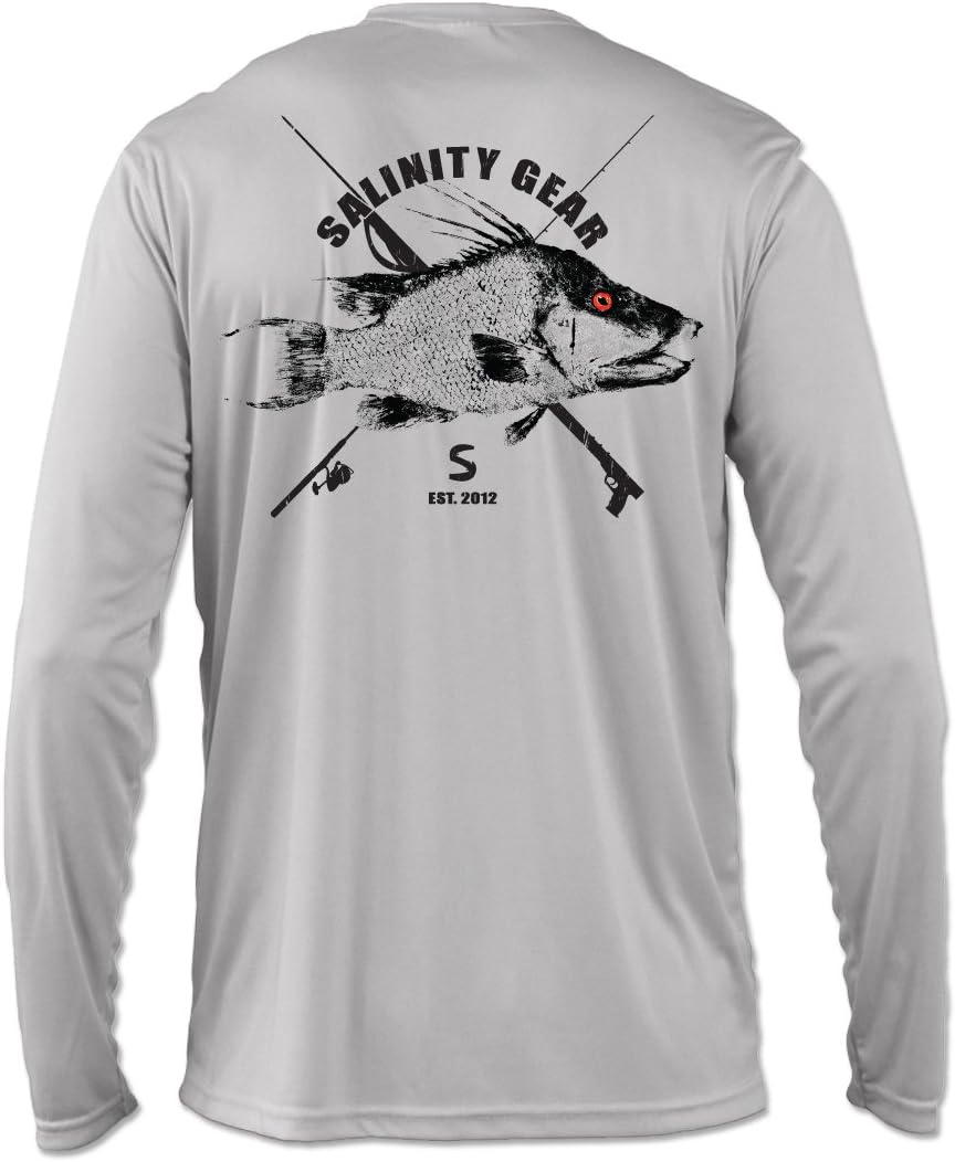 Salinity Gear Performance Fishing Shirt- UPF 50+ Dri-Fit Shirt (Medium, Grey Hogfish)