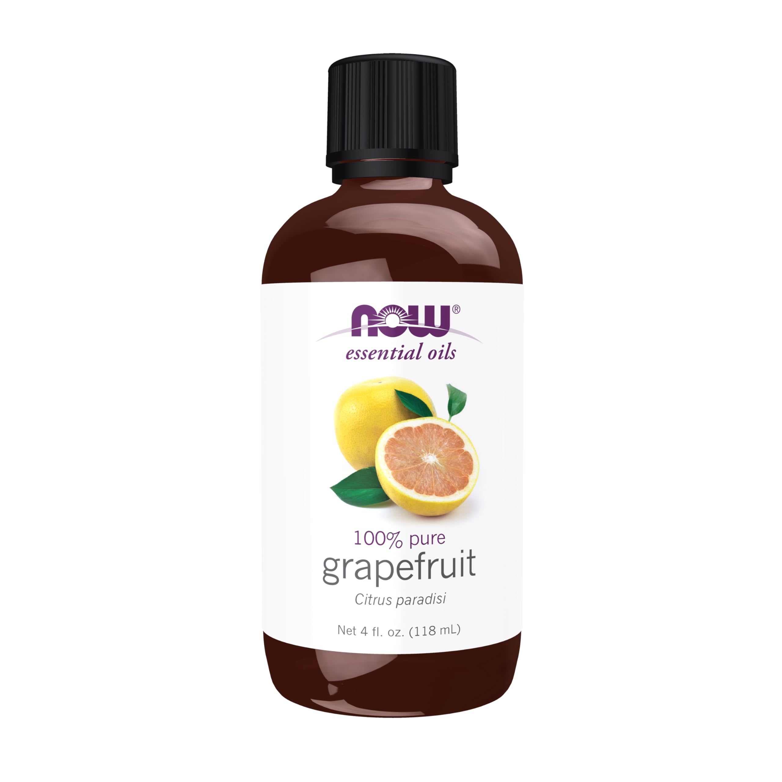 NOW Essential Oils, Grapefruit Oil, Sweet Citrus Aromatherapy Scent, Cold Pressed, 100% Pure, Vegan, Child Resistant Cap, 4-Ounce