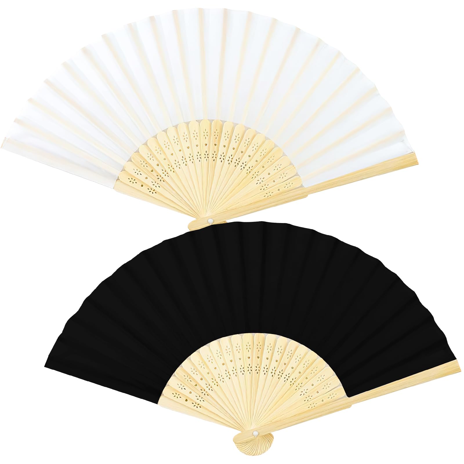 QKEINV 2PCS Hand Held Folding Fans, Handheld Fans, Folding Chinese Fan, Paper Fan Handheld for Birthday Gifts, Dancing, Cosplay, Wedding Party, Props, DIY Home Decoration (Black+White)