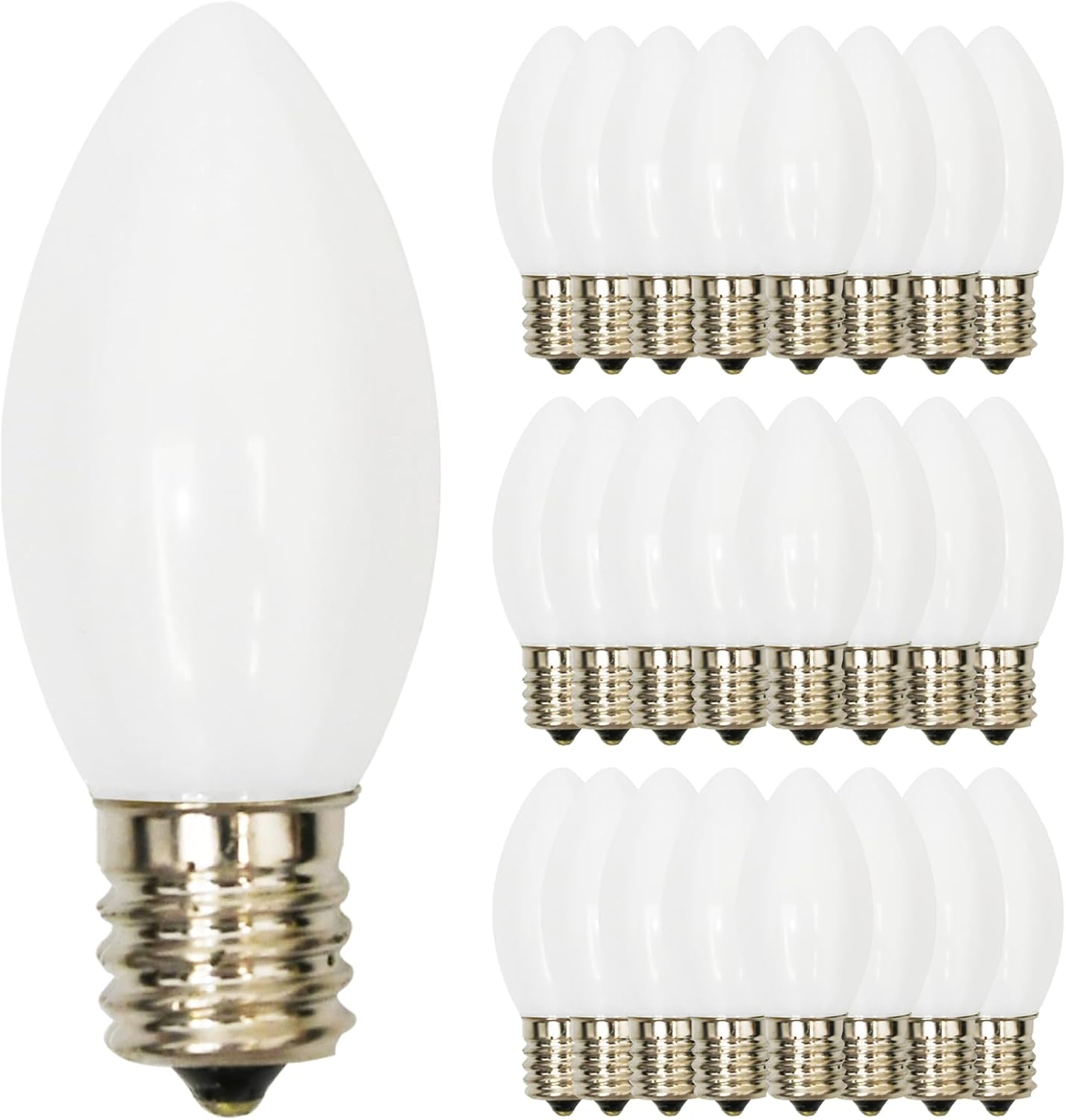 White Christmas Light Replacement Bulbs,25 Pack Plastic Shatterproof Warm White LED Light Bulbs,C9/E17 Base,0.6W Great for Indoor Outdoor Christmas Balcony,Backyard