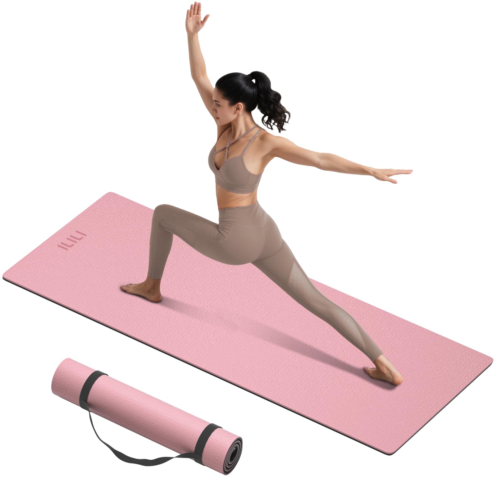 ilili yoga mat 10mm extra thick and 193cm extra long, 76x28×0.4 inch, double color non-slip tpe material, easy carrying with strap, ideal for yoga, pilates, floor exercise, home and outdoor use, eco friendly