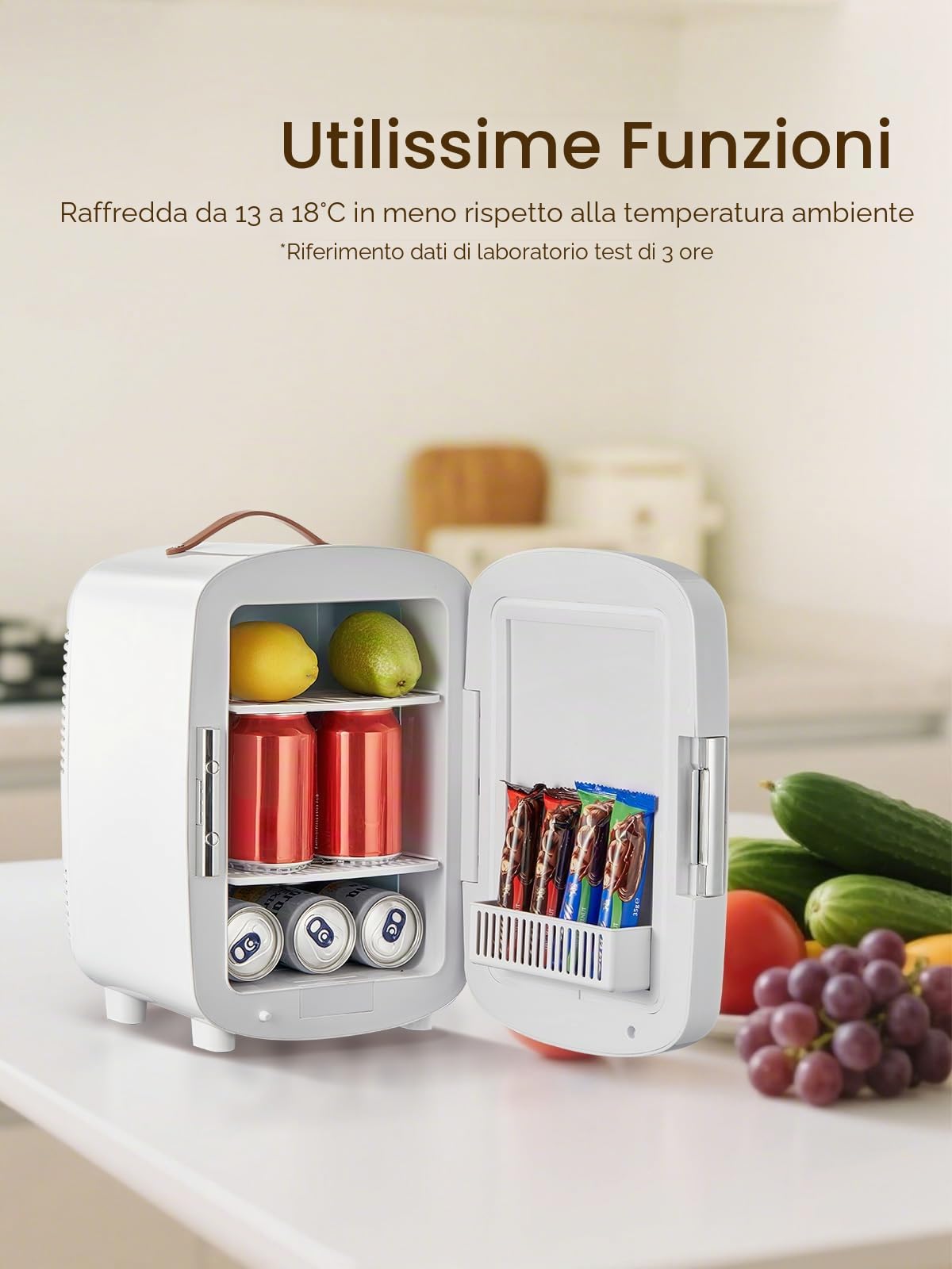 FOHERE Mini Frigo, 10 Litri/12 Lattine Frigorifero Piccolo Portatile, 220-240 V AC/DC, per camera da letto, cura della pelle, bevande, ufficio, dormitorio e auto, Bianco