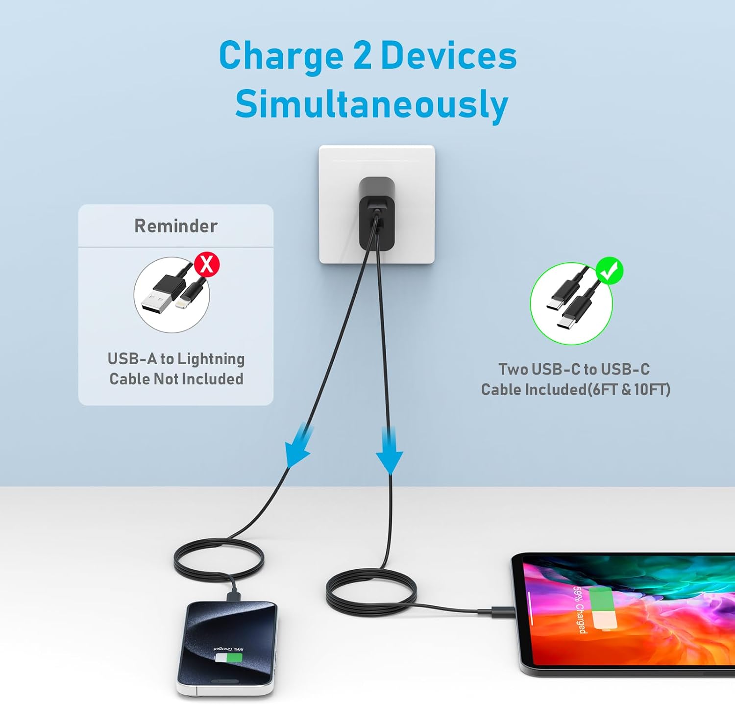 USB C Charger, for iPhone 17 16 Charger Fast Charging, 20W Dual Port USB Fast Wall Charger with 6ft USBC Cable,C Block for iPhone 17/Pro/Pro Max/17 Air/ 16/16 Pro/16 Pro Max/15/Plus/Pro/Pro Max(Black) image 2