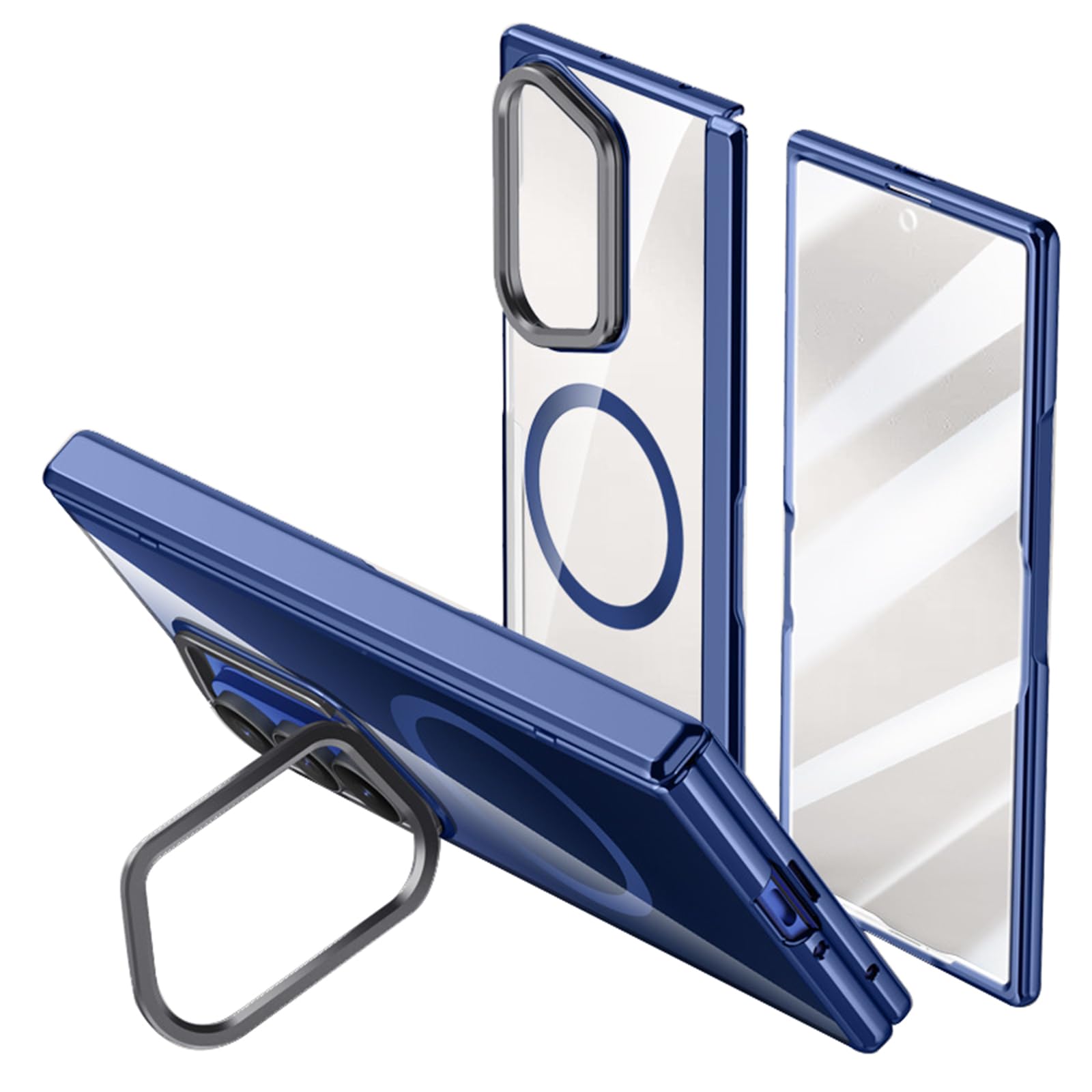 Custodia magnetica for Samsung Galaxy Z Fold 8 Ultra, con copertura for cavalletto for lenti in metallo Custodia protettiva con cerniera for schermo trasparente elettrolitico(Blue)