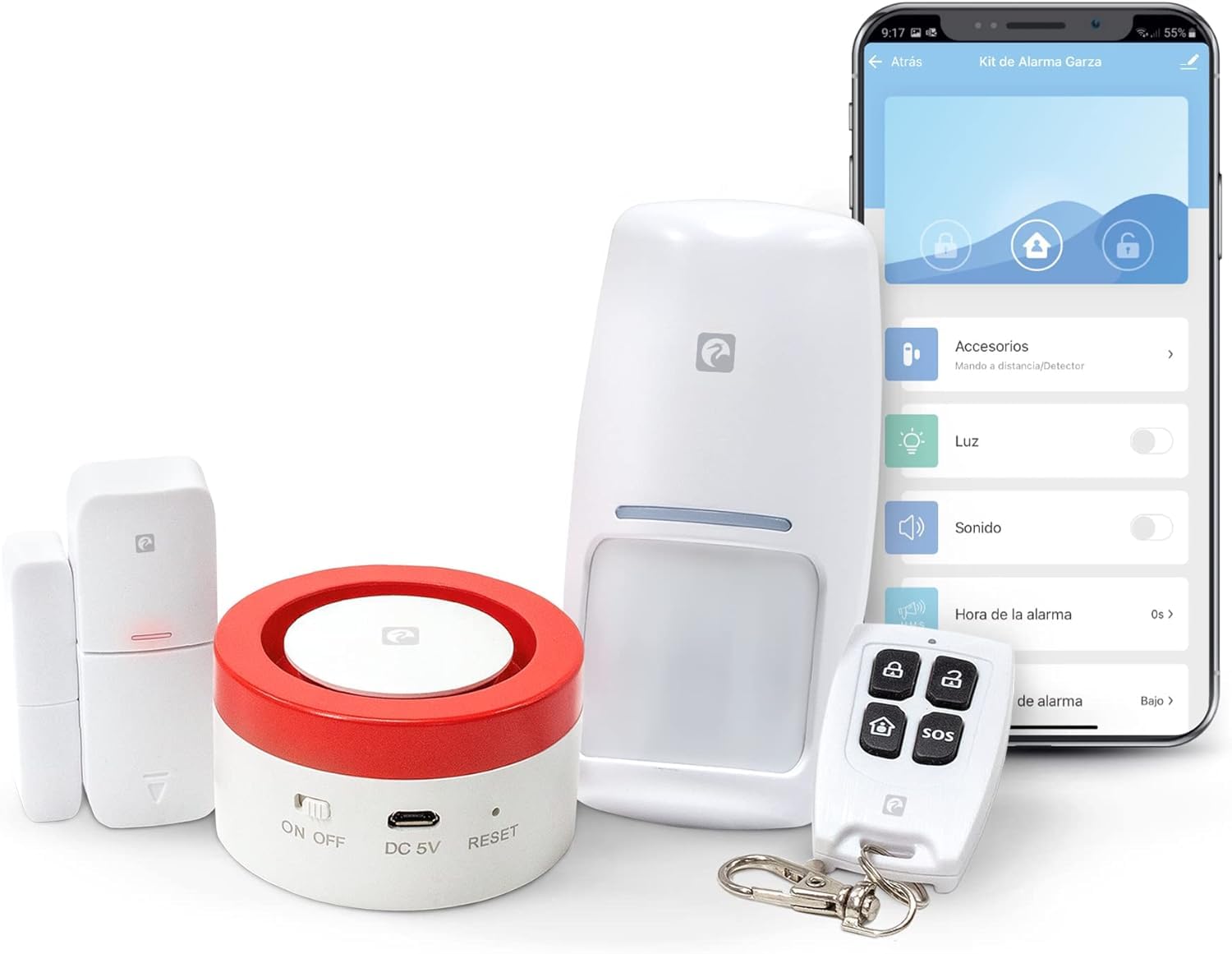 Garza - Intelligentes WLAN-Alarmsystem-Set für zu Hause, 120 dB Sirene, Bewegungssensor und Tür-/Fensteröffnung, Alarm ohne Gebühren, 2,4 GHz WLAN, Fernbedienung per App