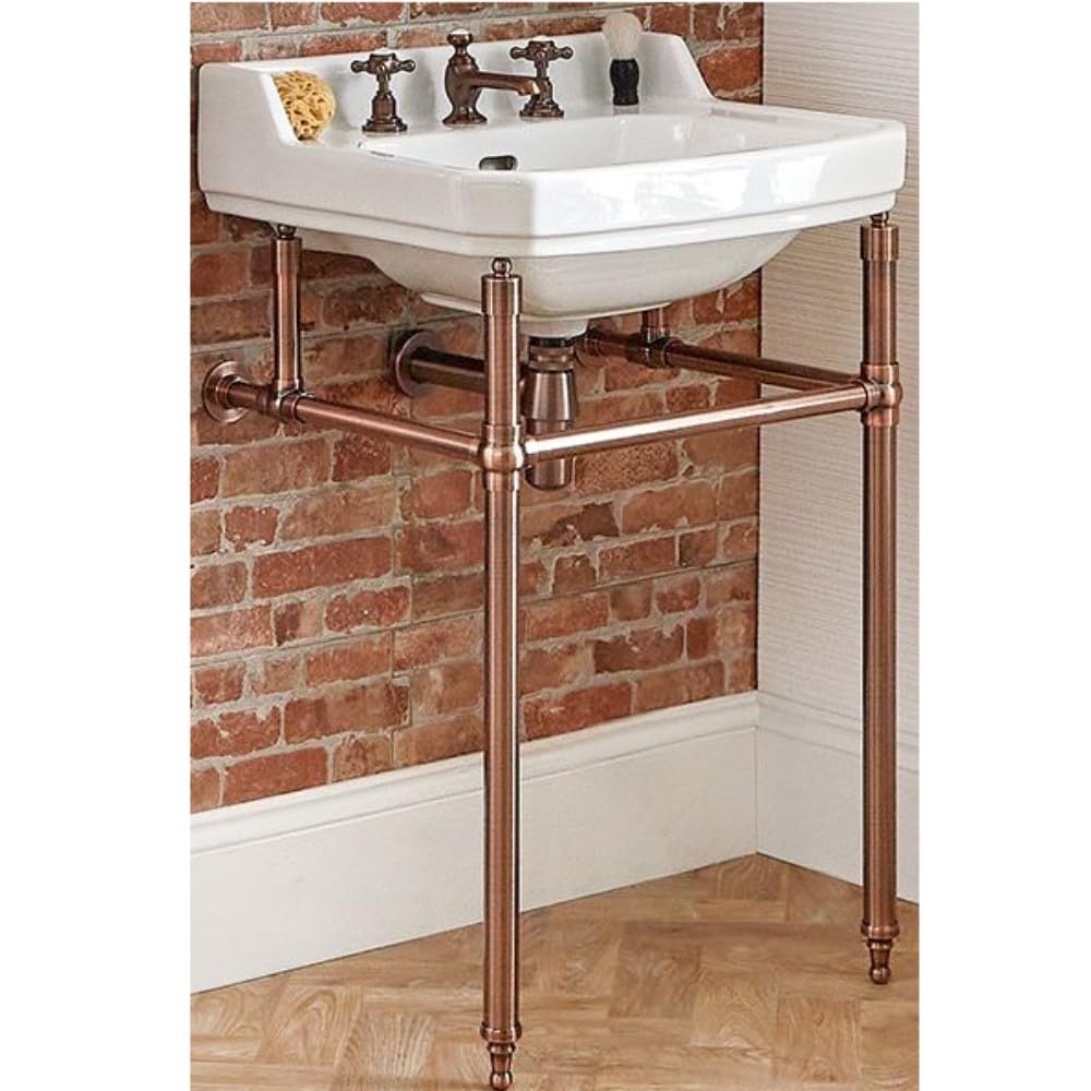 Milano Richmond White Bathroom Basin Sink 3 Tap Holes Copper Washstand - 560mm x 450mm