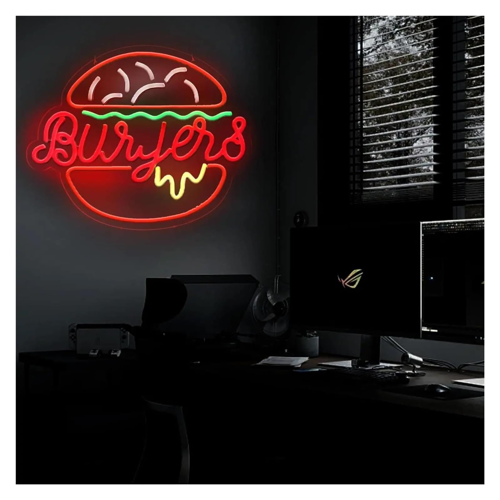 XENITE Luces Art Decoration Christmas Letrero De Neón De Hamburgo Decoración De Pared Con Luz LED Para Tienda De Hamburguesas Restaurante Comercial De Comida Rápida Cine Bar 39.32cm×29.97cm