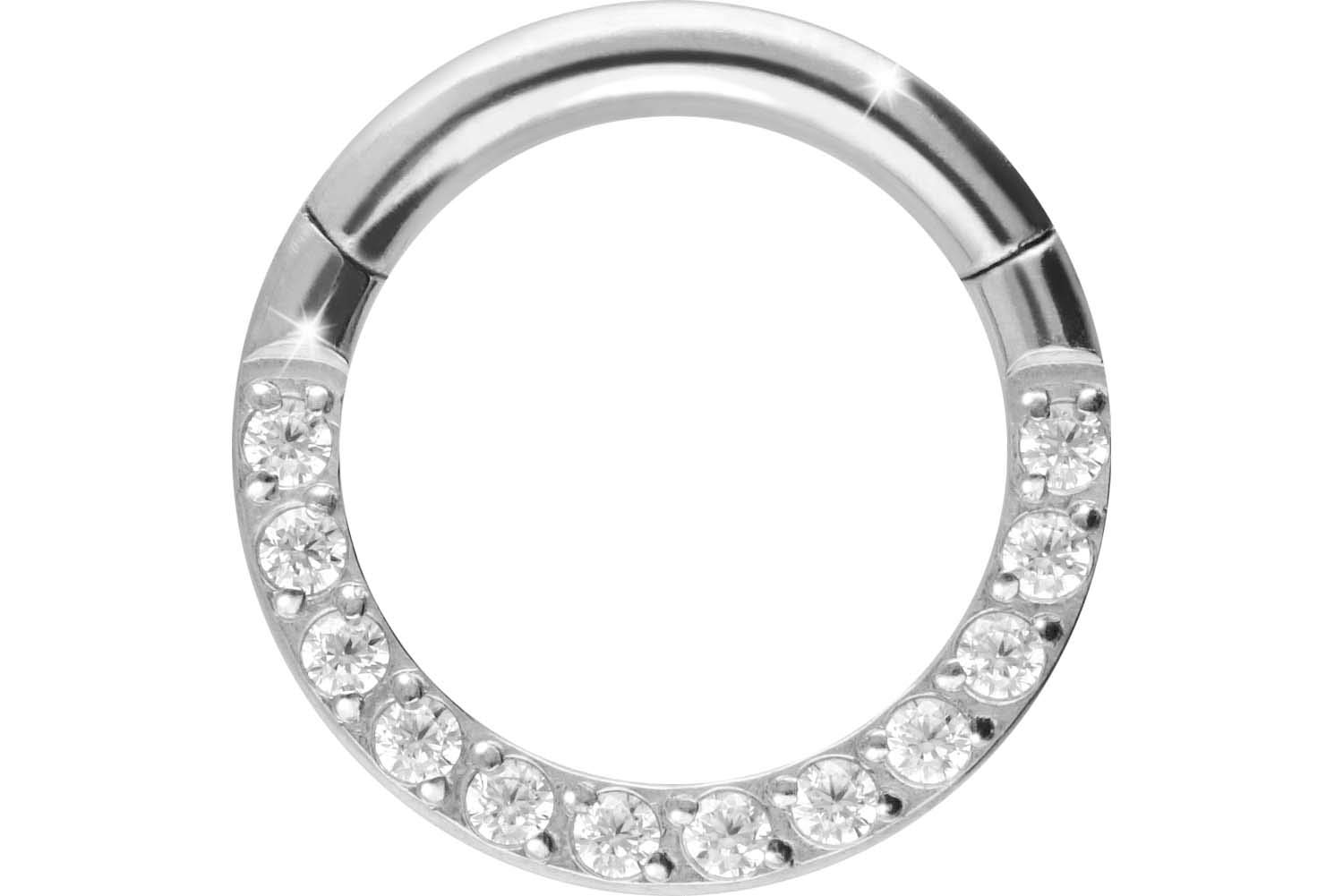 PIERCINGLINE Tytanowy kolczyk segmentowy clicker | kryształki | piercing do nosa, przegrody nosowej, ucha, tragus, helix, kolor i rozmiar do wyboru e Średnica wewnętrzna 7 mm, colore: Kolor białego złota, cod. TTX2046-WG-7
