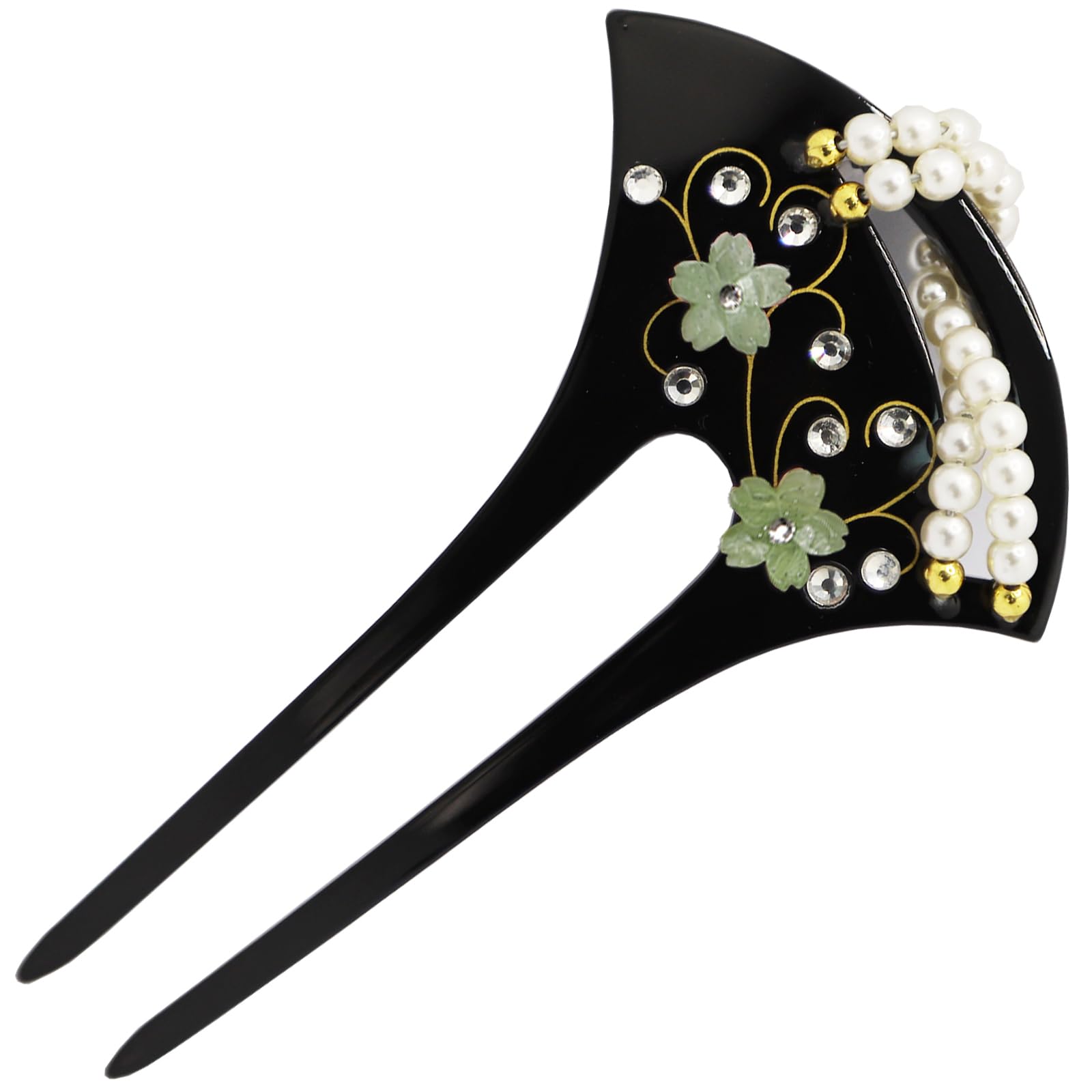 TOuWA Bachi Kanzashi Night Cherry Blossom Fan Pearl Two-Prong Japanese Hair