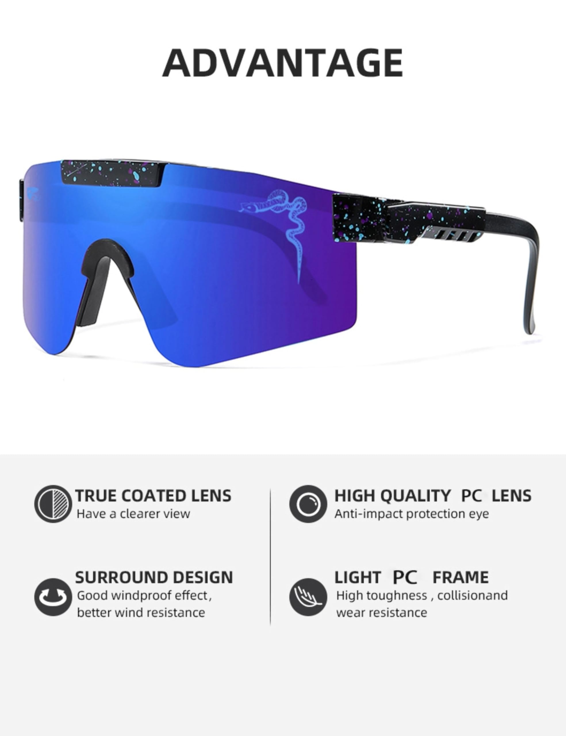Lunettes de soleil pour le cyclisme et la course à pied - Bras amovibles - Lentille légère en polycarbonate - Lunettes de sport en plein air - Plusieurs couleurs