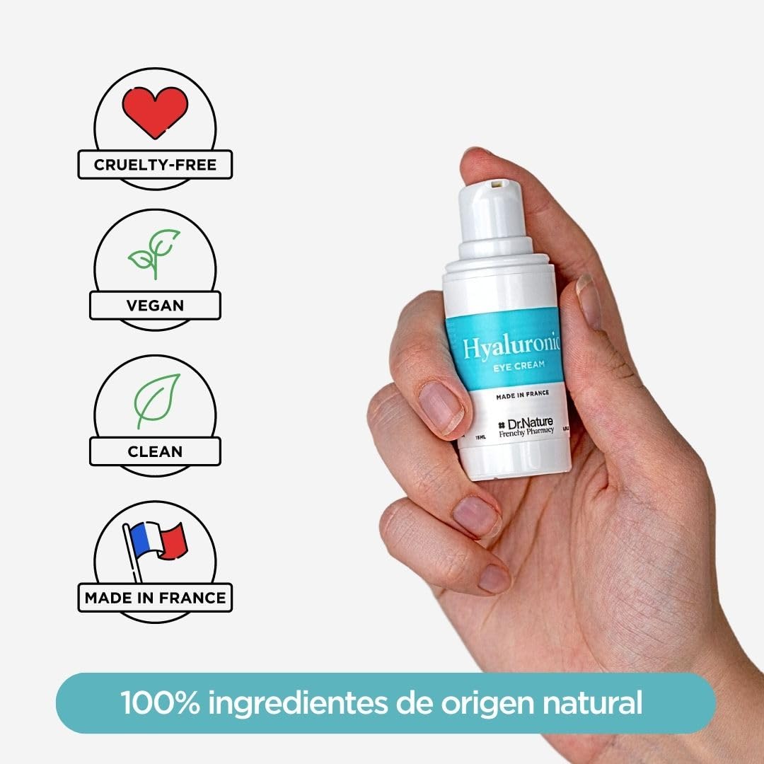 Parches Ojos Antiojeras Ácido Hialuronico - Crema Contorno de Ojos Antiarrugas + 2 Parches para Bolsas y Ojeras Reutilizables - Crema Ácido Hialuronico con Cafeina y Eye Patches