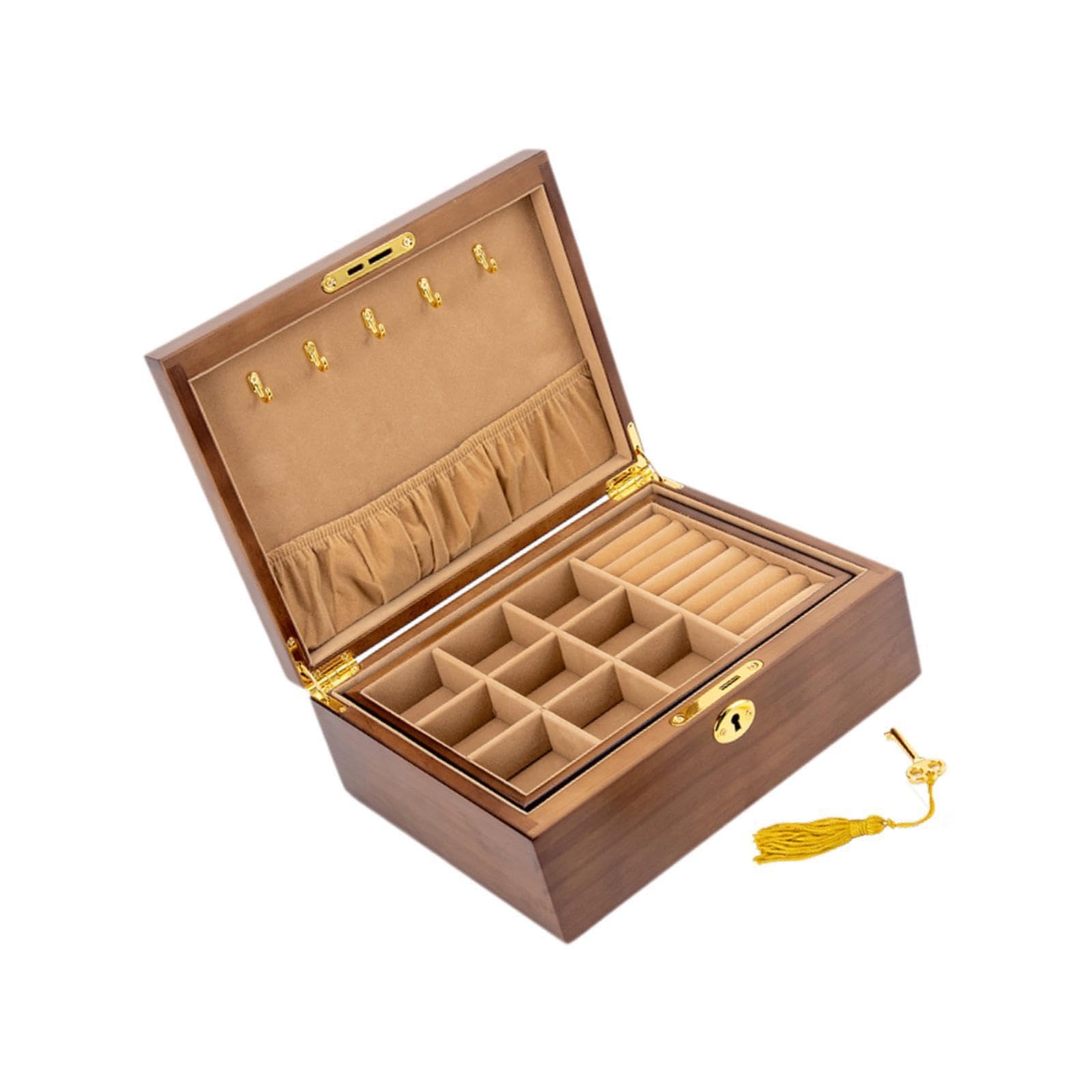 Twisaxc Wooden Jewelry Box With Stylish Lock Vintage Feel Displaying And Organizing Necklaces Earrings And Rings Container Necklaces Bracelets Earrings Rings