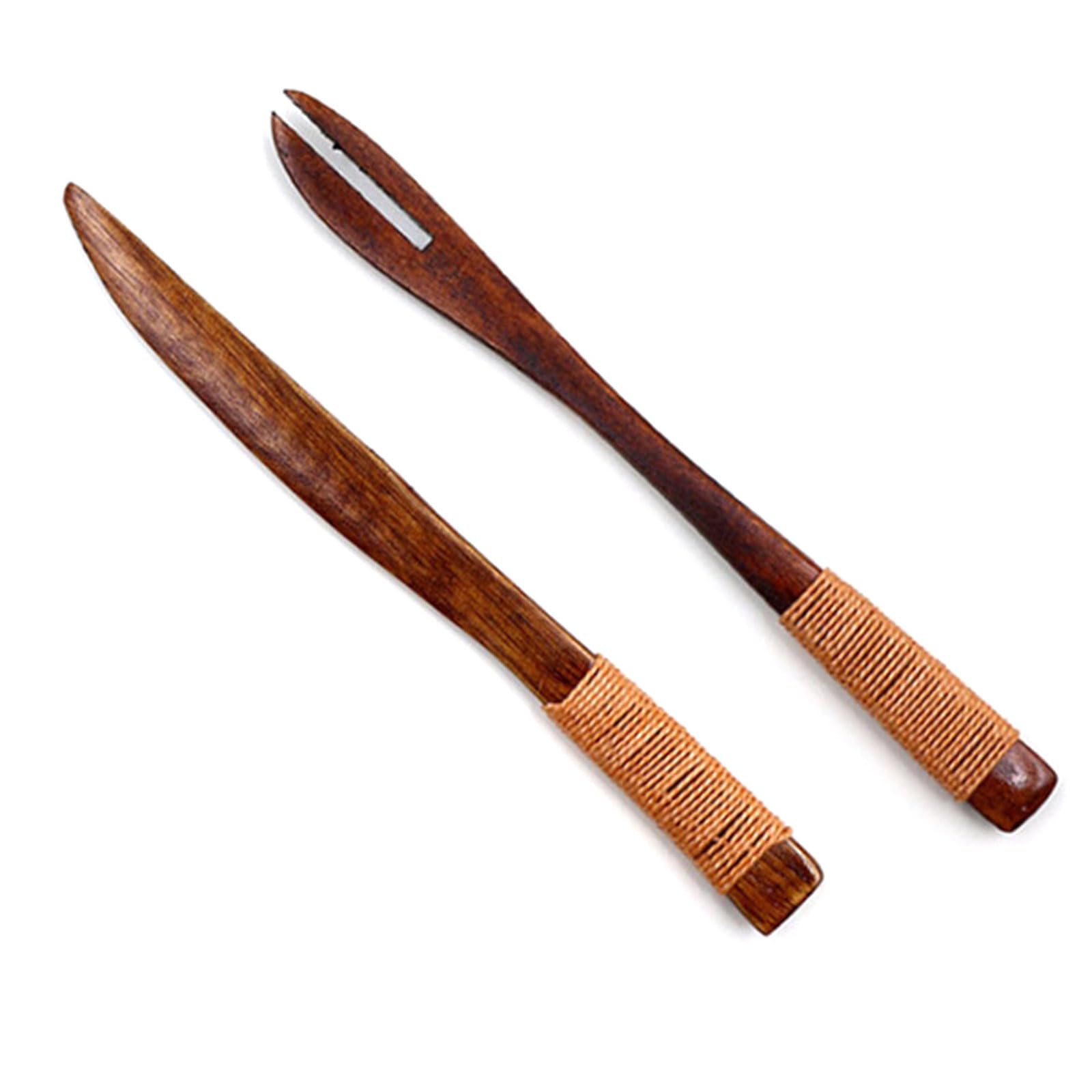 Xjdzineq Wooden Fork Set Wooden Knives Tableware Cutlery Cake Knives Wood 9 Types for Dessert and Fork Set