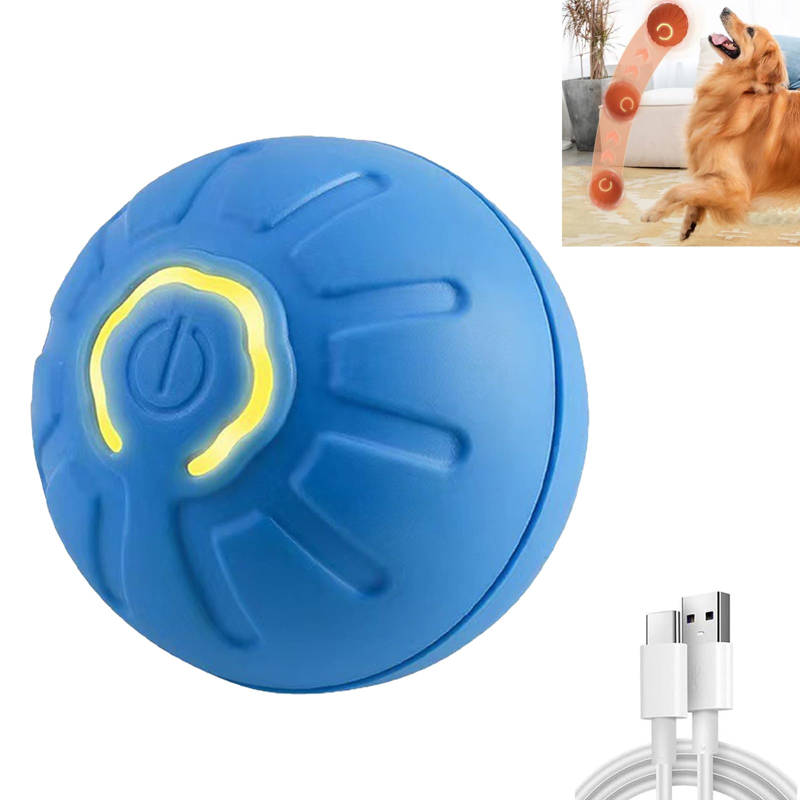 Shaky Ball for Dogs - Automatic Moving, Vibrating & Bouncing Toy - USB Rechargeable for Small, Medium & Large Dogs (Blue-1PC)