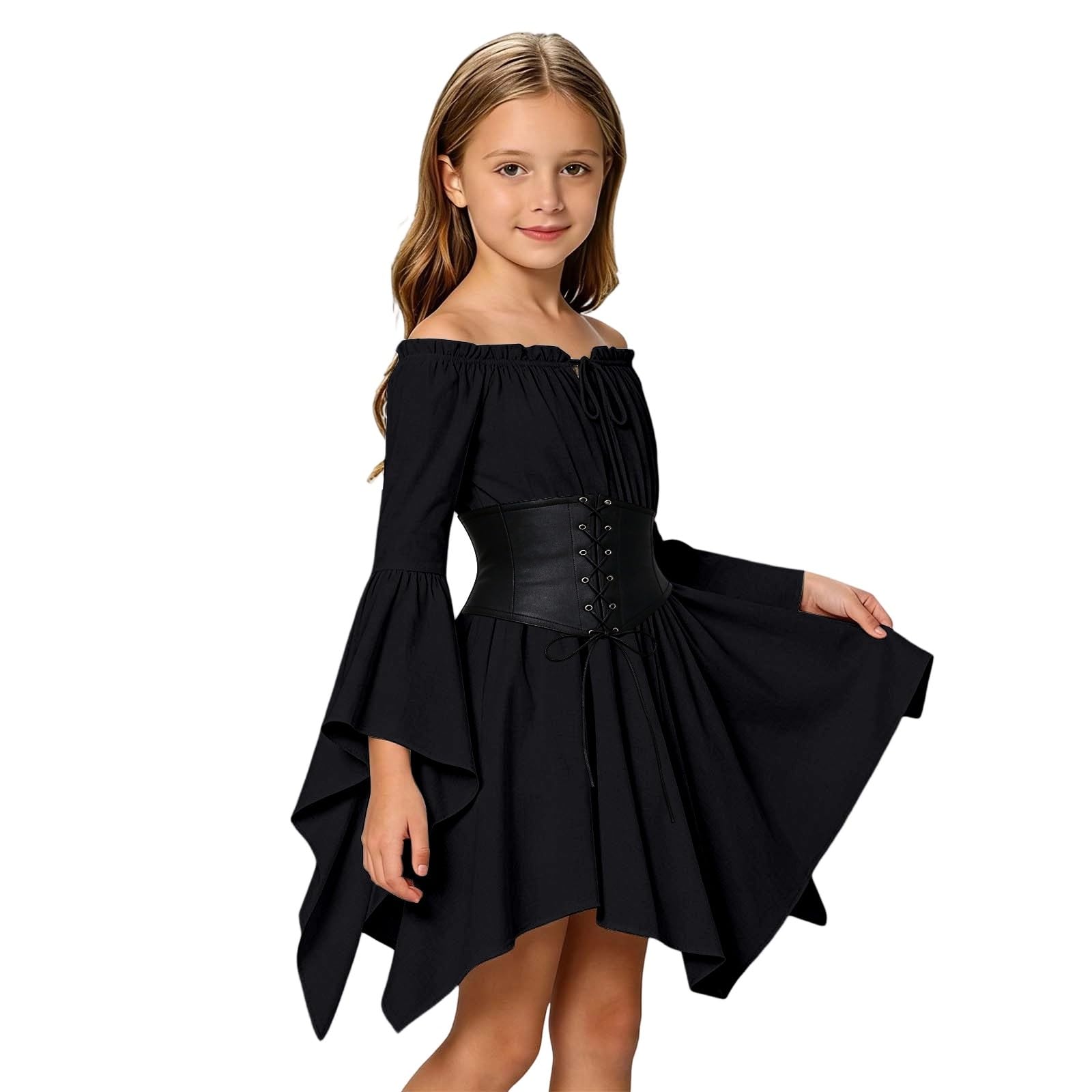 Pirate Costume Kids, Girls Pirates Costumes Cosplay with Pirat Dress and Corset Belt, Halloween Carnival Costumes Pirate Themed Children Dressing Up Outfit