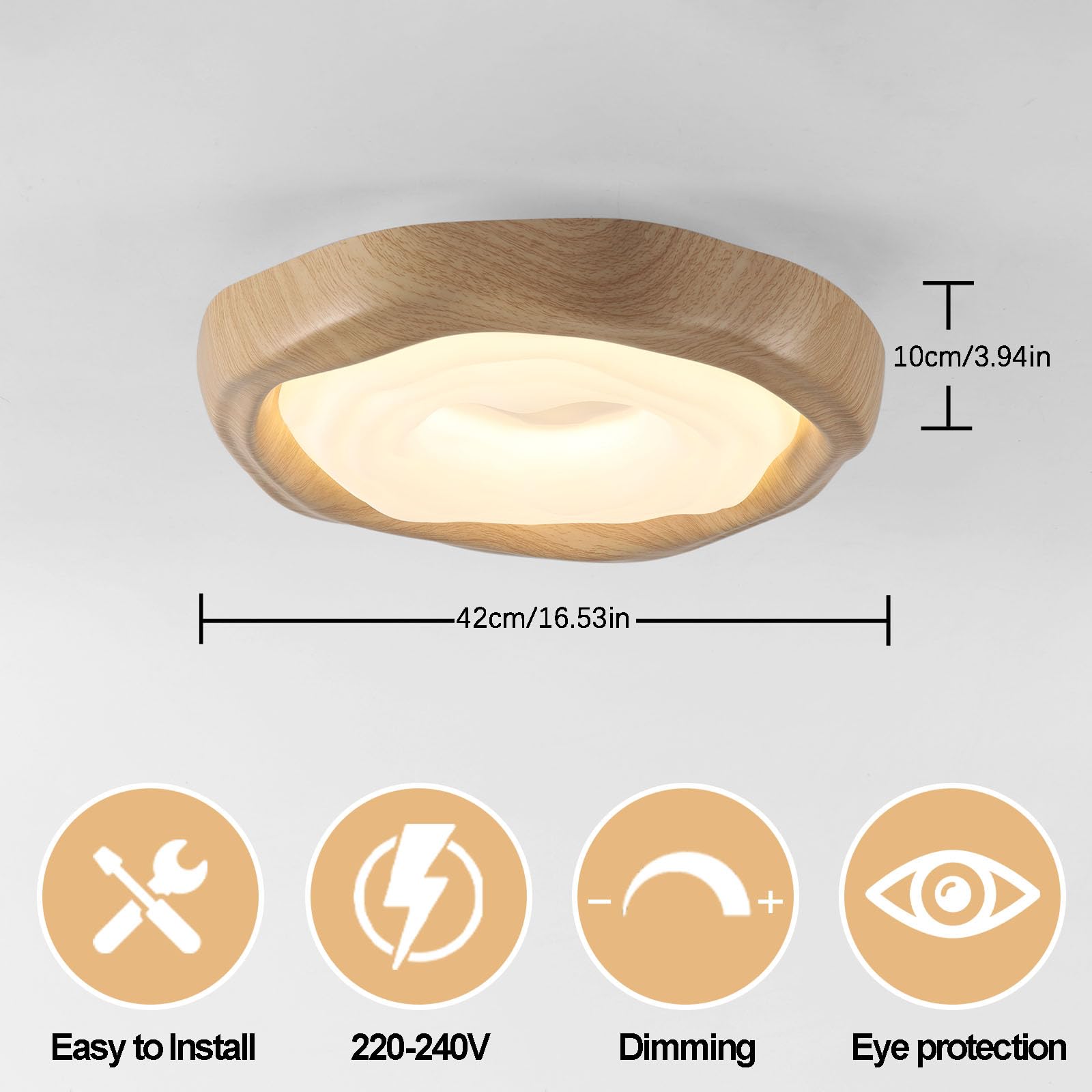 Moderne Led Deckenlampe Schlafzimmer,Natur Holzfarbe Runde Deckenlampe Warmes Licht,D42 Flach Deckenleuchte Wohnzimmer,Mehrschichtig Lampe Decke für Esszimmer,Küche,Lounge,Flur,Büro.
