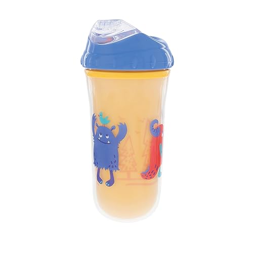 Miniatura 3 de Nuby Vaso de transición con aislamiento antiderrames, con boquilla de borde de silicona suave, 9 onzas, paquete de 2 impresos dinosaurios azules