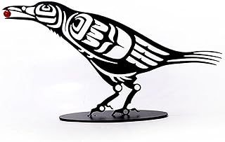 Metal Raven with Red Berry, Black Crow Garden Statue, Metal Black Crow Yard Decor, Decorative Cast Iron Crow Statue, Halloween Crow Decorations for Home Table Decor(Black)