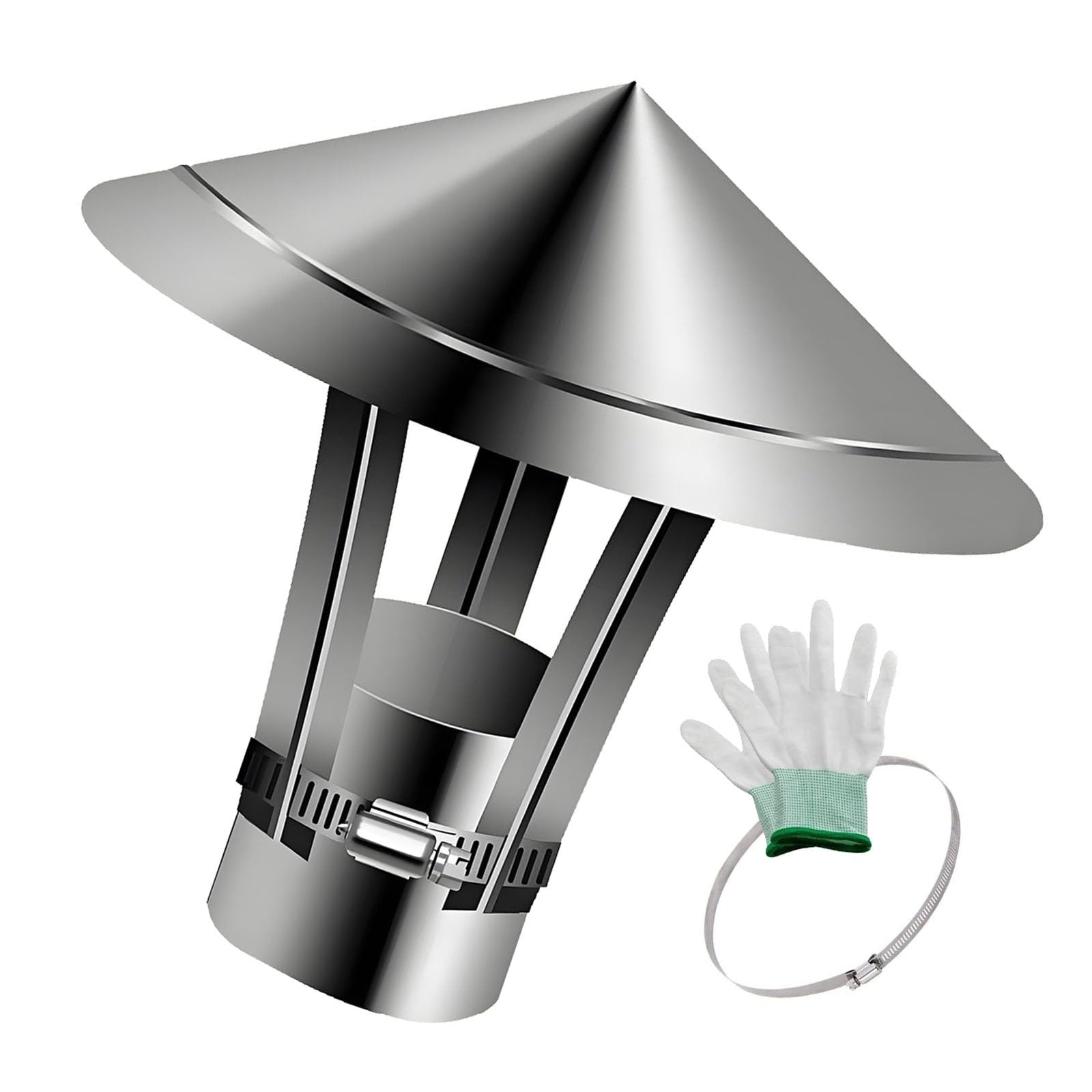 EJGMCNSGB 304 Stainless Steel Chimney Rain Cap 50-250mm Adjustable Stove Flue Cover with Gloves Ventilation Hood for Wood Stove and Fireplace (230mm/9.1in)